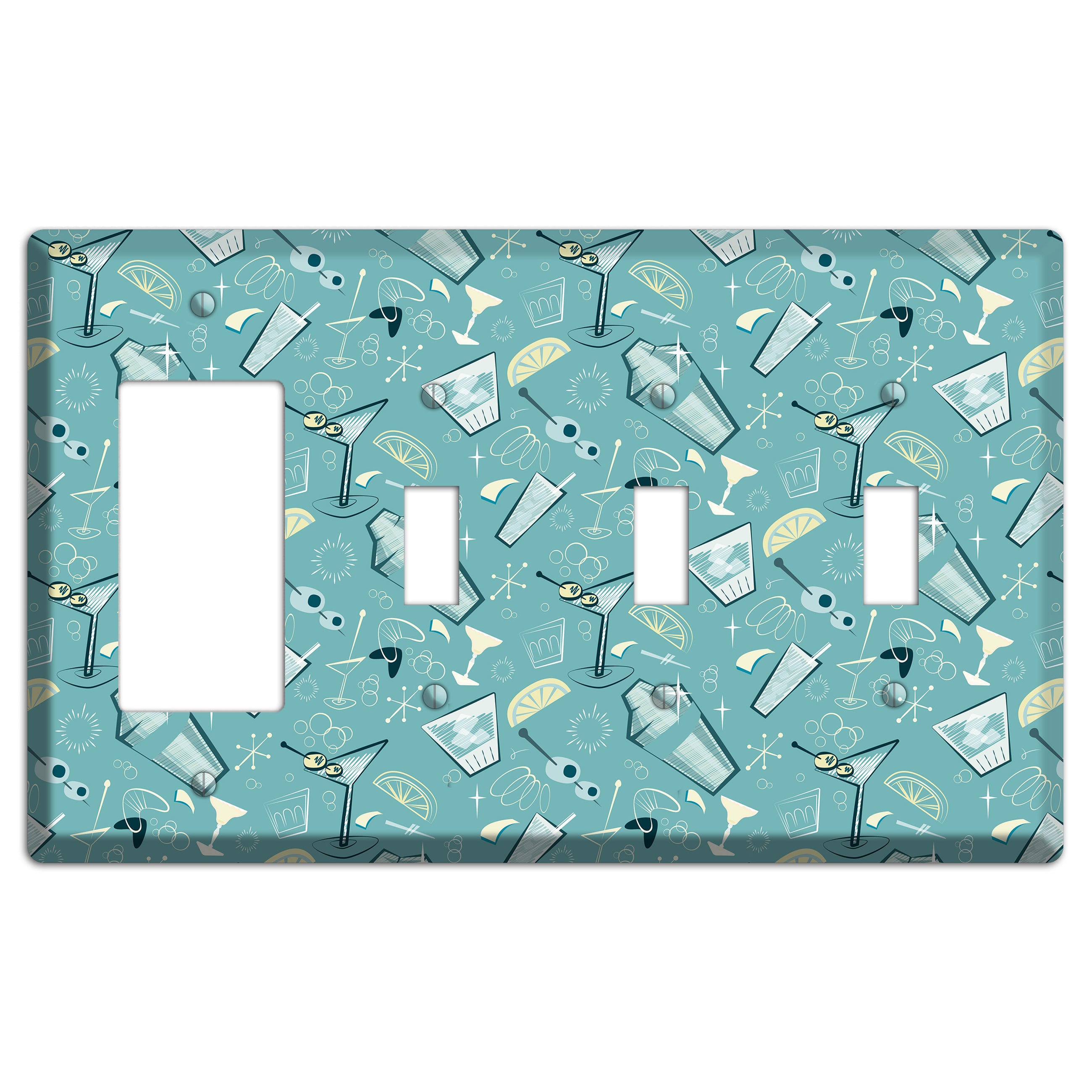 Retro Cocktails Teal Rocker / 3 Toggle Wallplate