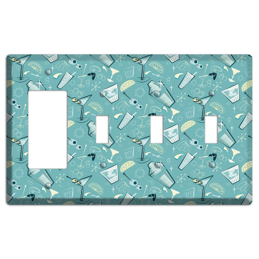 Retro Cocktails Teal Rocker / 3 Toggle Wallplate