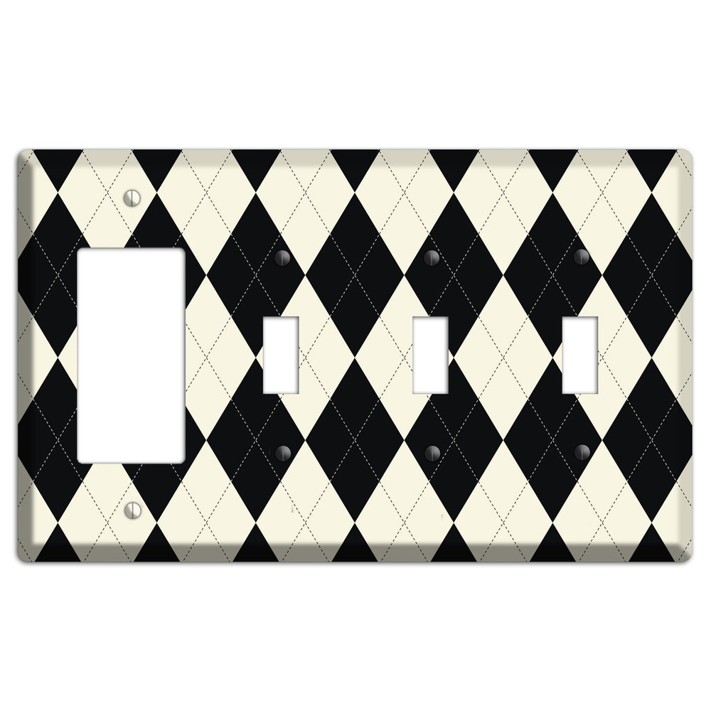 Black and Tan Argyle Rocker / 3 Toggle Wallplate
