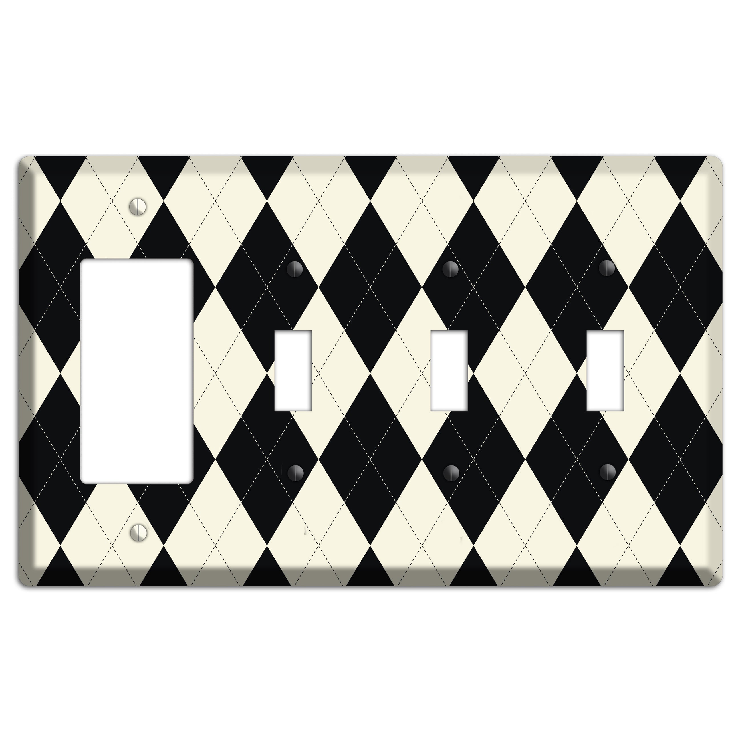 Black and Tan Argyle Rocker / 3 Toggle Wallplate