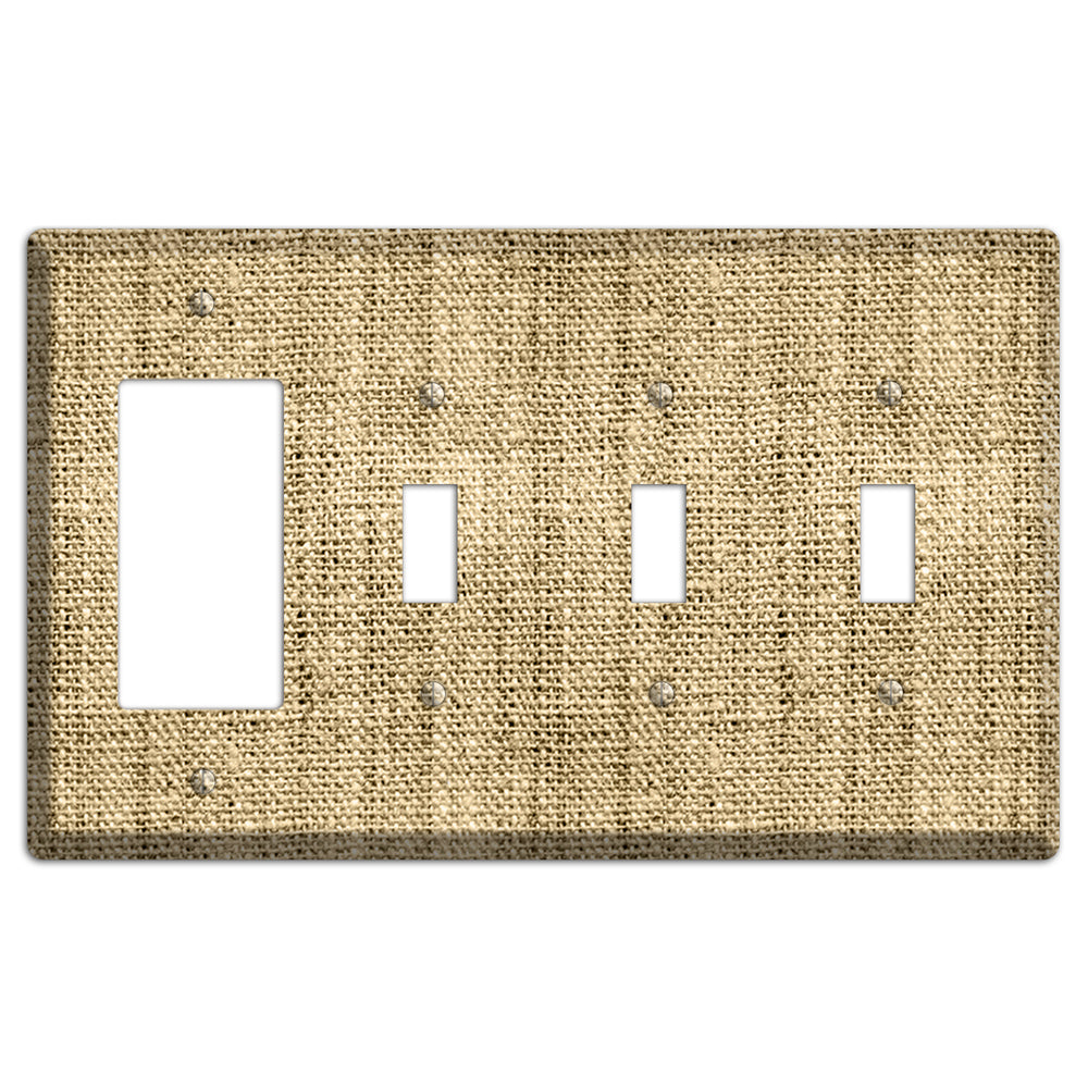 Indian Khaki Burlap Rocker / 3 Toggle Wallplate