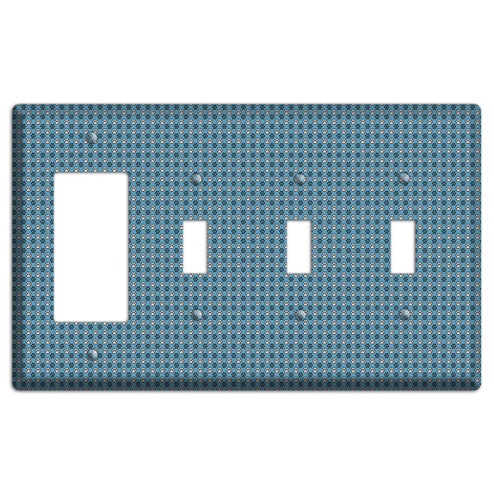Blue Paw Prints Rocker / 3 Toggle Wallplate