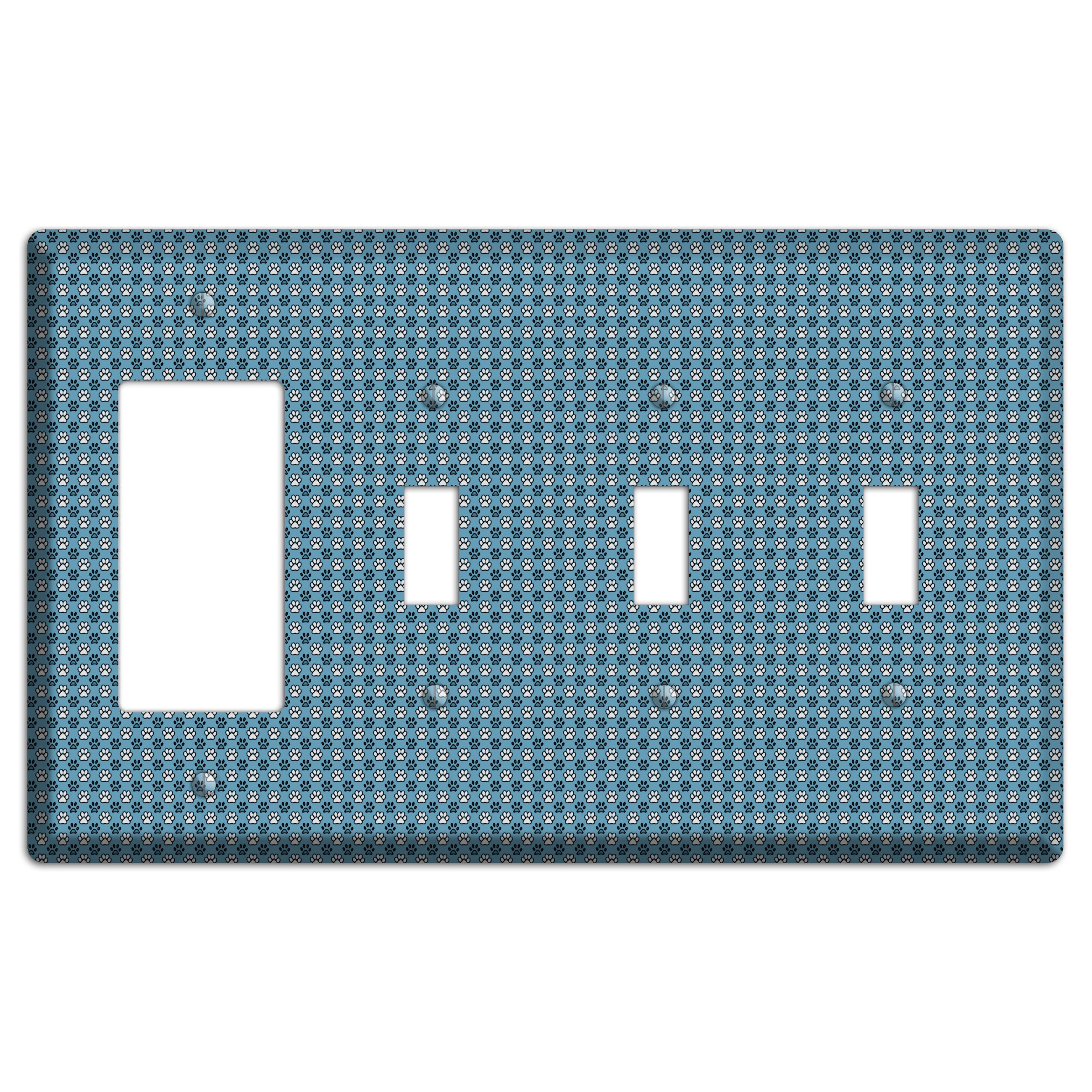 Blue Paw Prints Rocker / 3 Toggle Wallplate