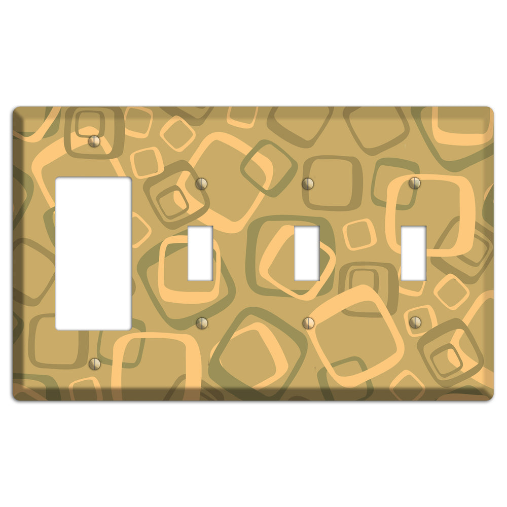Multi Olive Random Retro Squares Rocker / 3 Toggle Wallplate