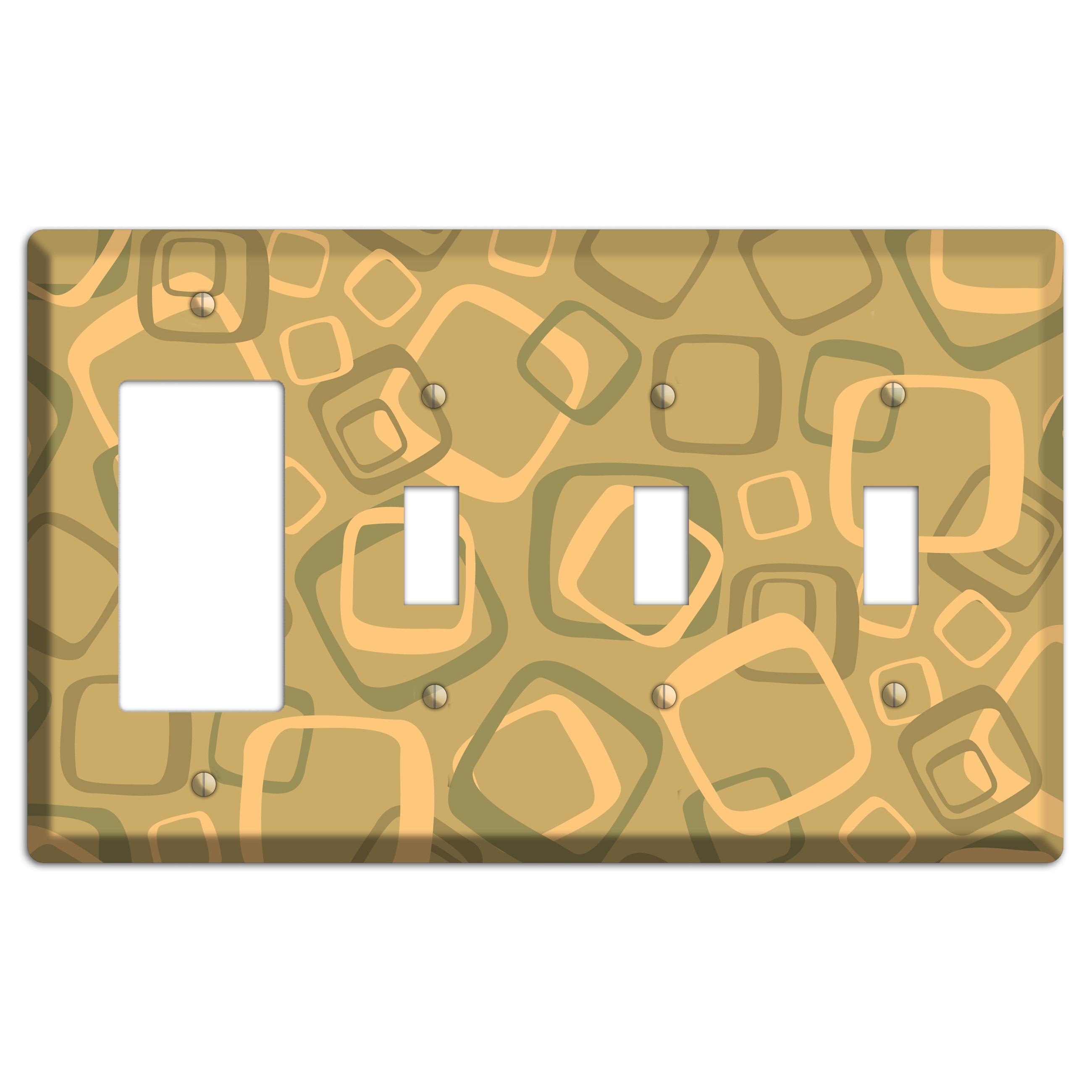 Multi Olive Random Retro Squares Rocker / 3 Toggle Wallplate