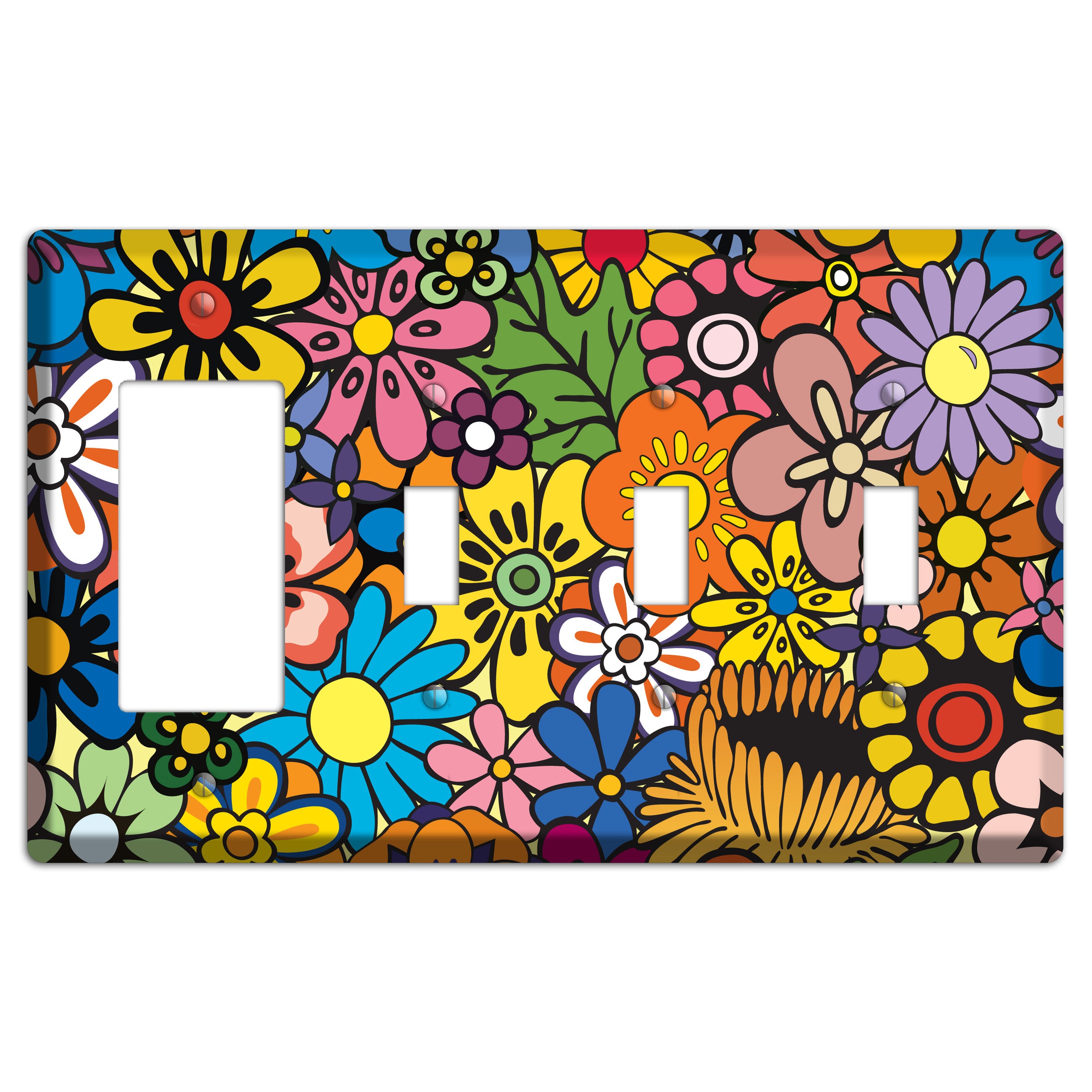 Flower Power Rocker / 3 Toggle Wallplate