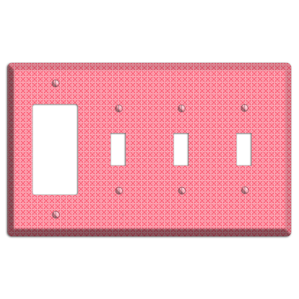 Multi Pink Tiled Arabesque Rocker / 3 Toggle Wallplate