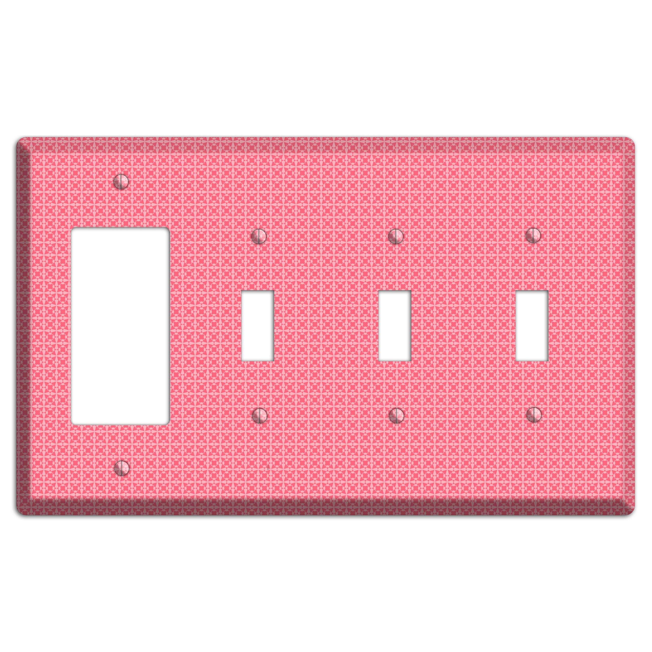 Multi Pink Tiled Arabesque Rocker / 3 Toggle Wallplate