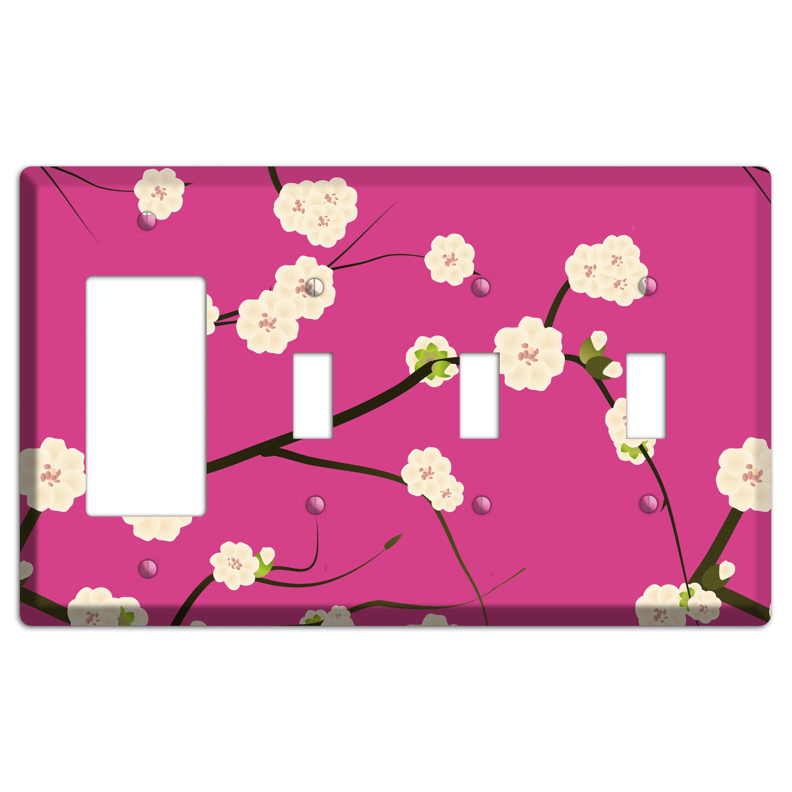 Pink Cherry Blossoms Rocker / 3 Toggle Wallplate