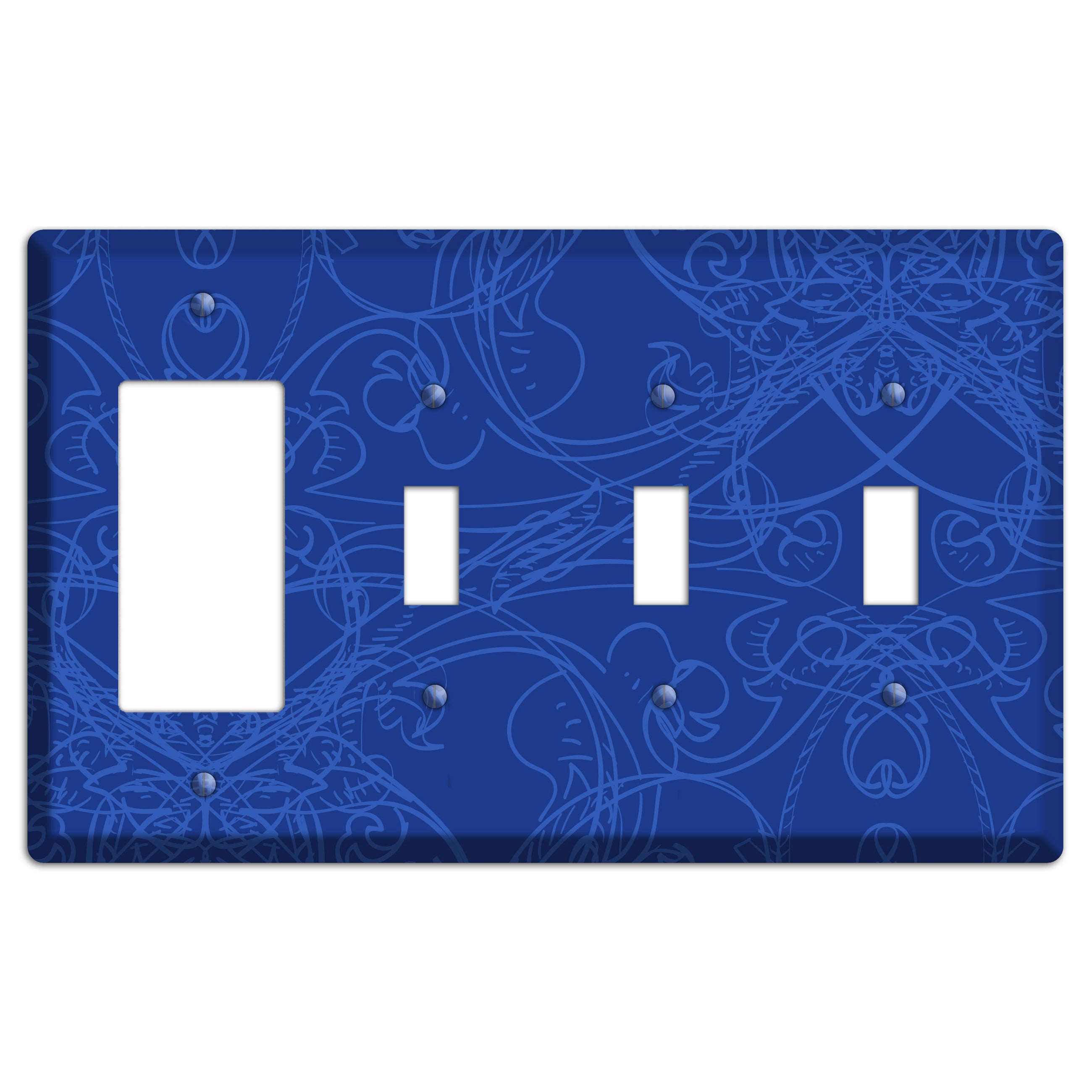 Blue Deco Sketch Rocker / 3 Toggle Wallplate
