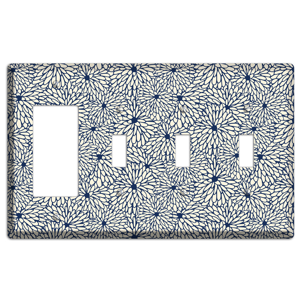 Beige Floral Burst Rocker / 3 Toggle Wallplate