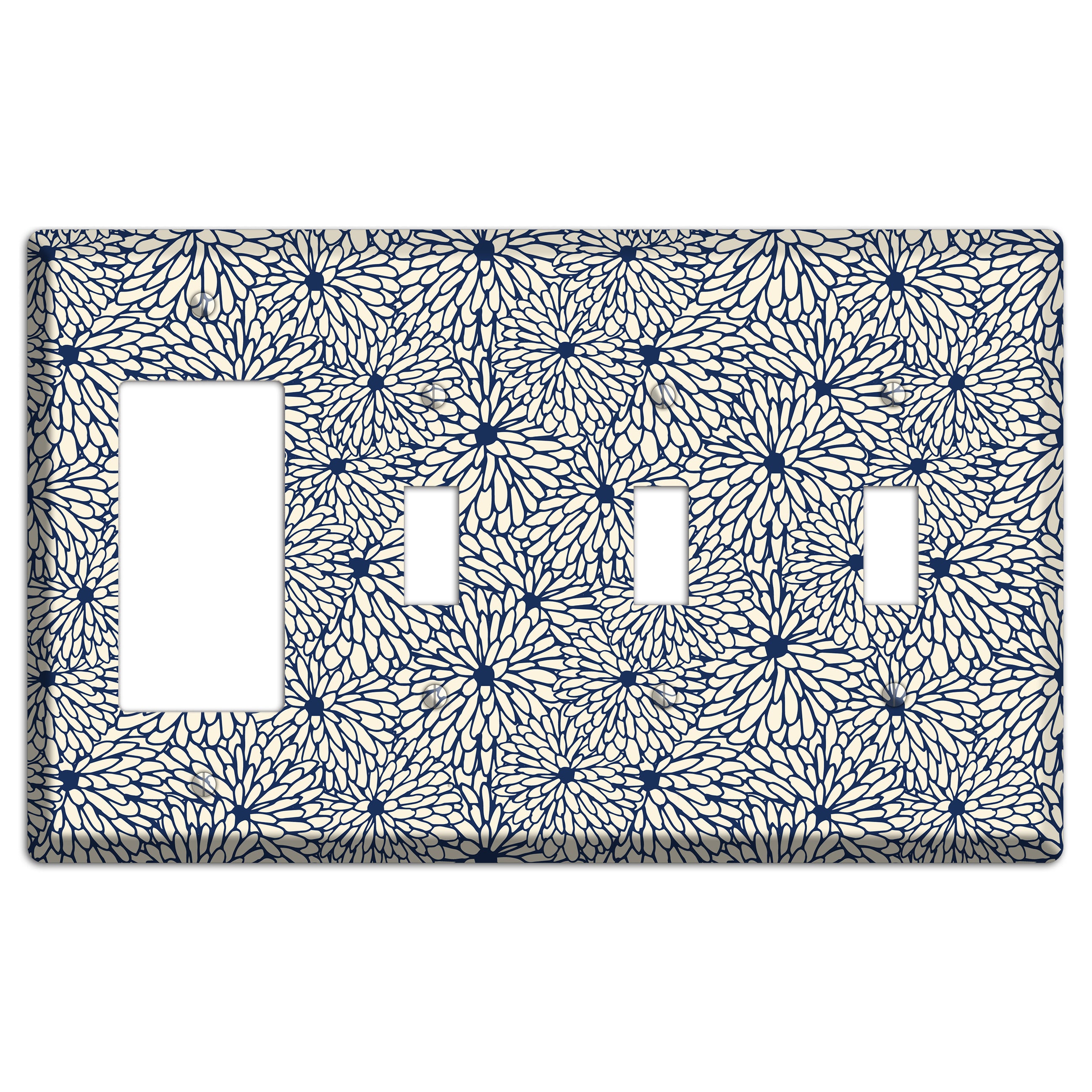 Beige Floral Burst Rocker / 3 Toggle Wallplate