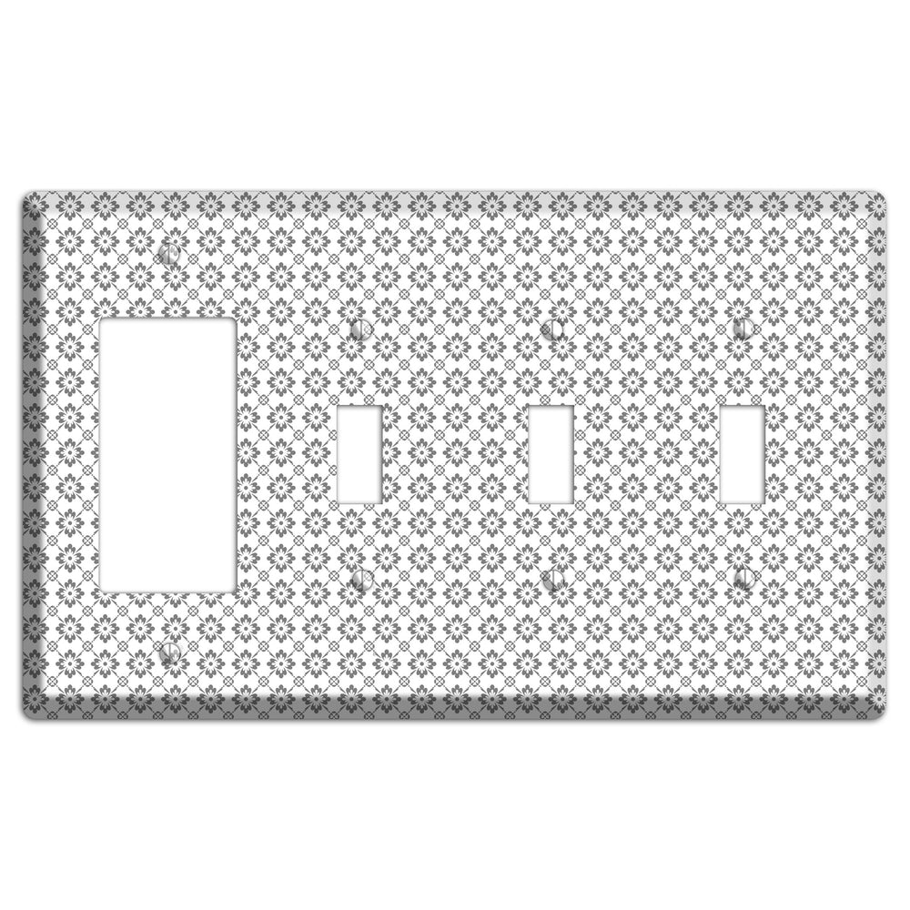 White with Grey Foulard Rocker / 3 Toggle Wallplate