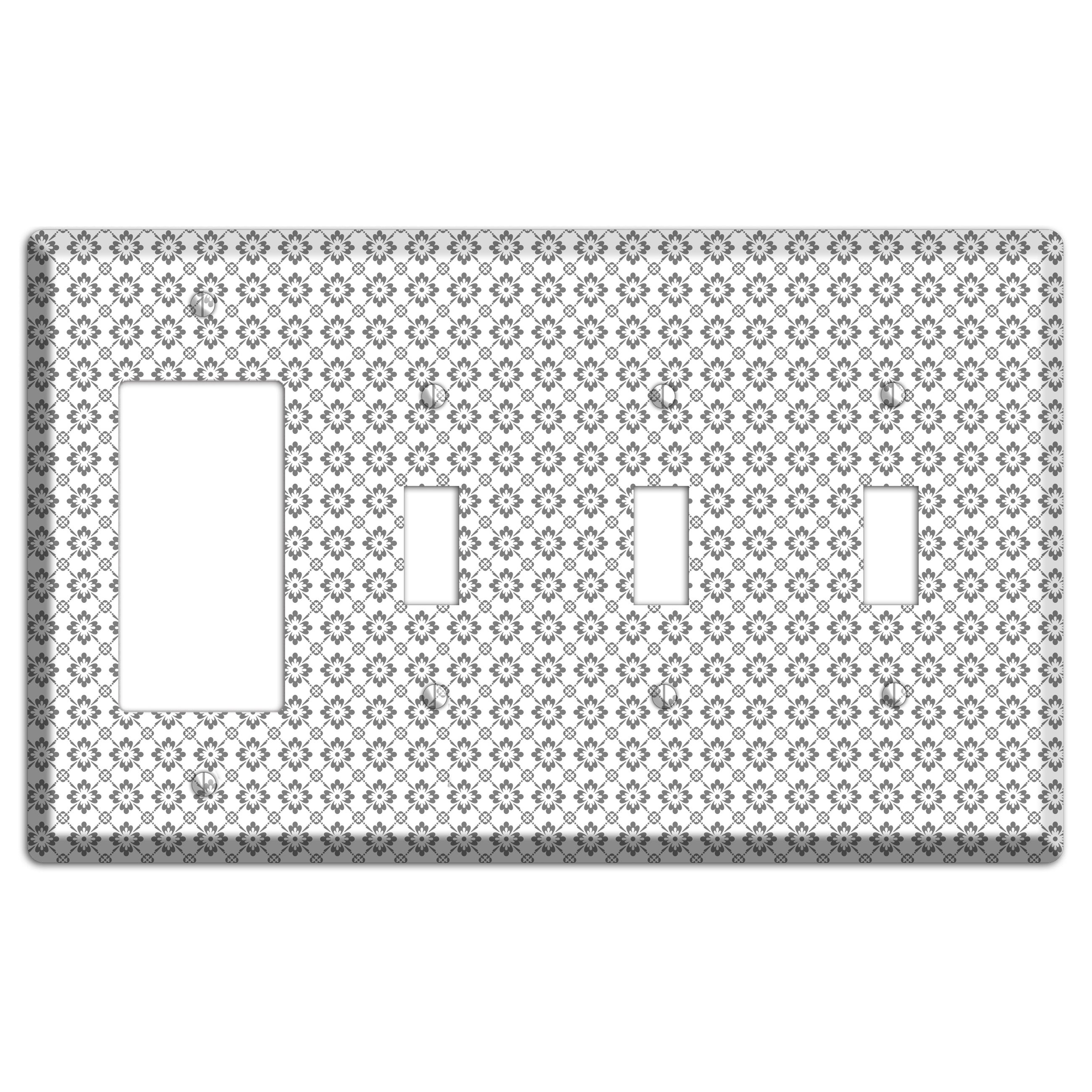White with Grey Foulard Rocker / 3 Toggle Wallplate