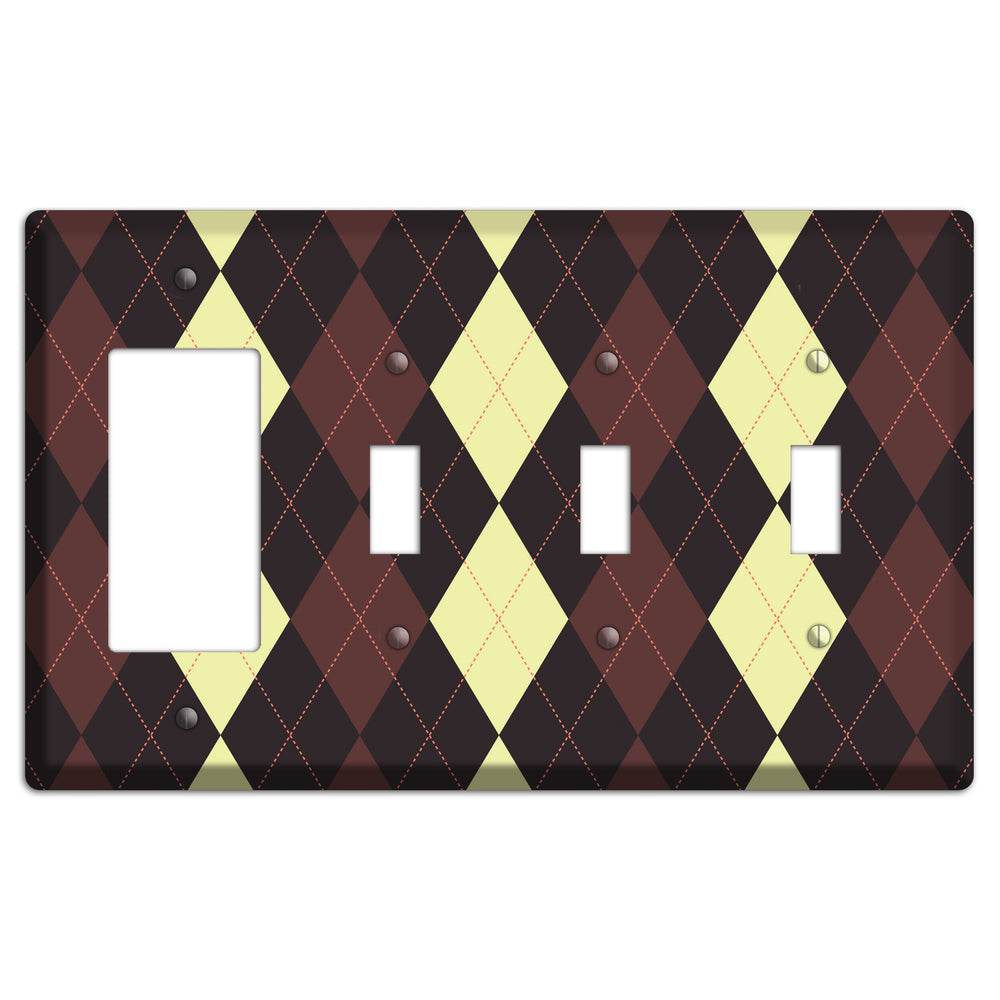 Maroon and Yellow Argyle Rocker / 3 Toggle Wallplate
