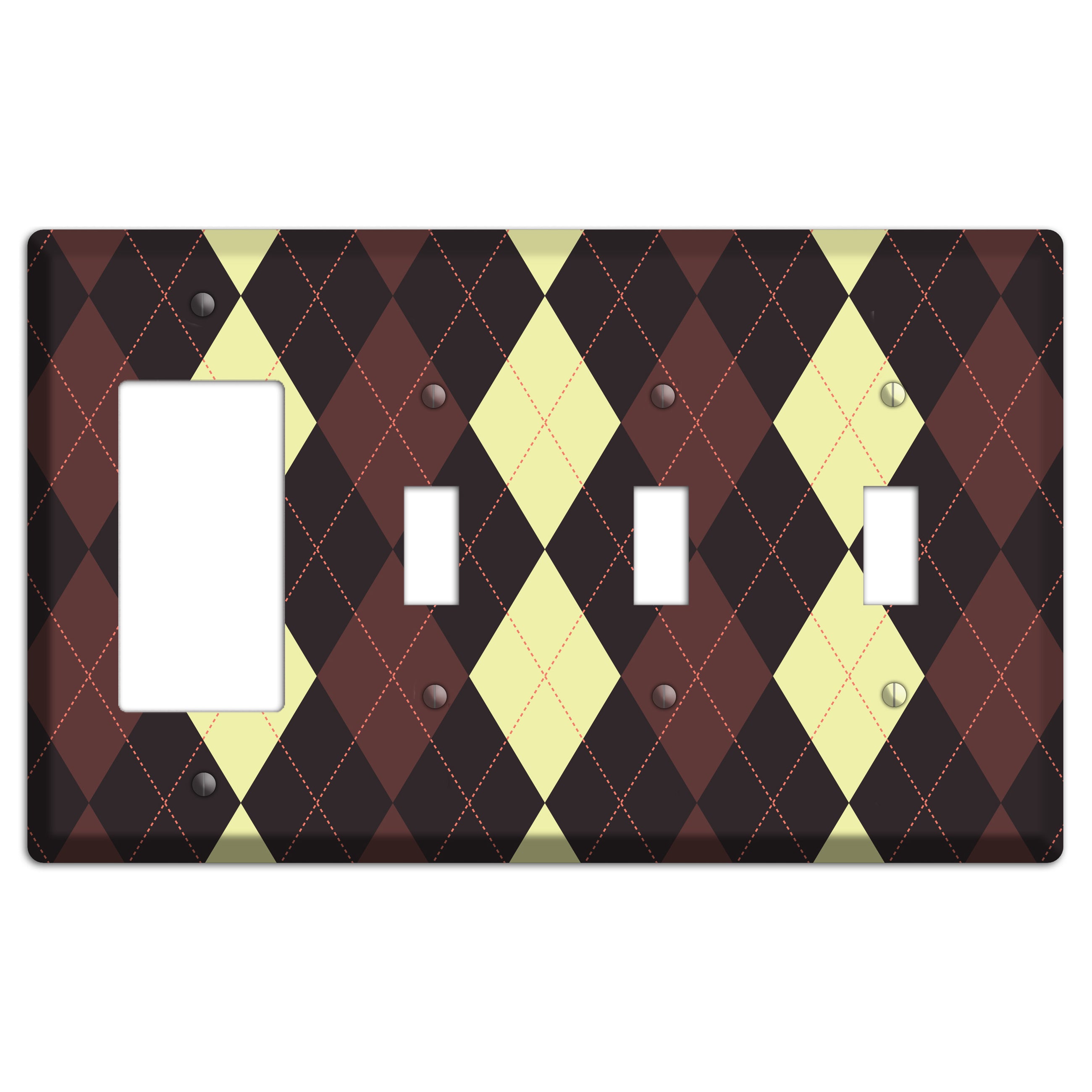 Maroon and Yellow Argyle Rocker / 3 Toggle Wallplate