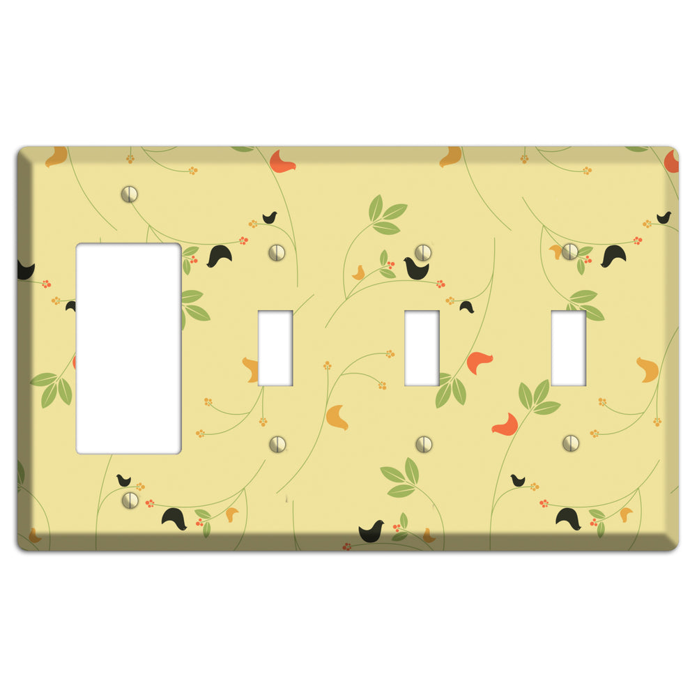 Delicate Yellow Flowers Rocker / 3 Toggle Wallplate