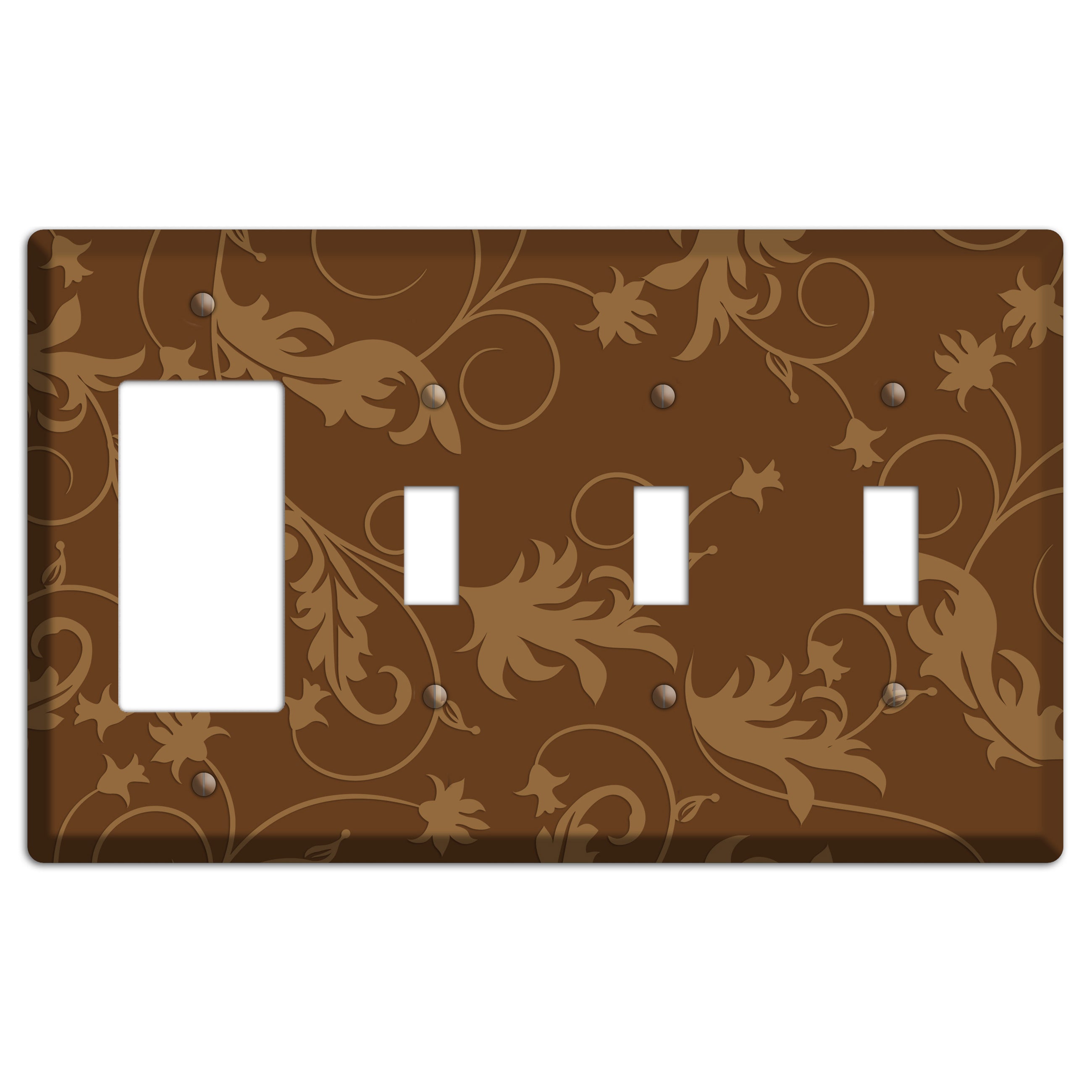 Brown Victorian Sprig Rocker / 3 Toggle Wallplate