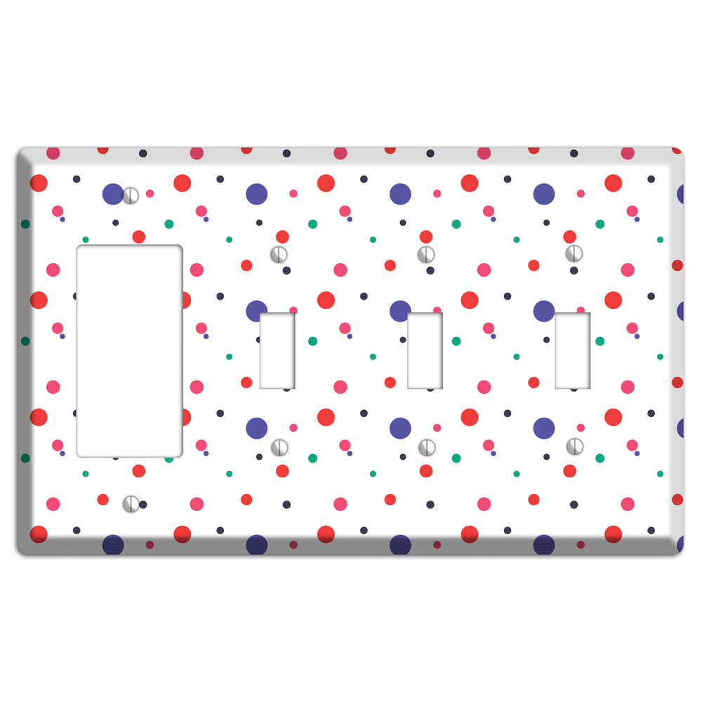 White with Multi Color Small Dots Rocker / 3 Toggle Wallplate