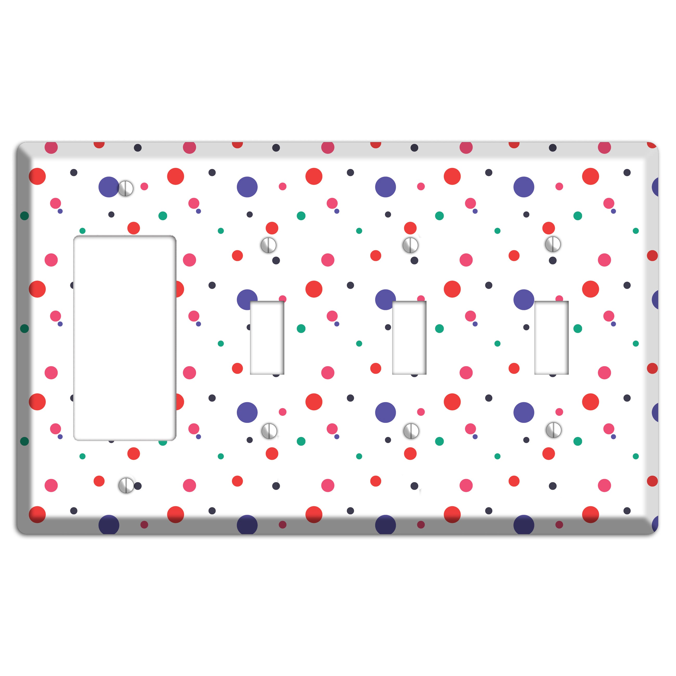 White with Multi Color Small Dots Rocker / 3 Toggle Wallplate