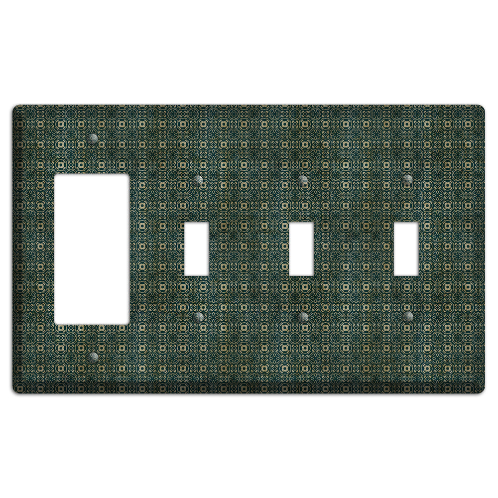 Dark Green Grunge Tapestry Rocker / 3 Toggle Wallplate