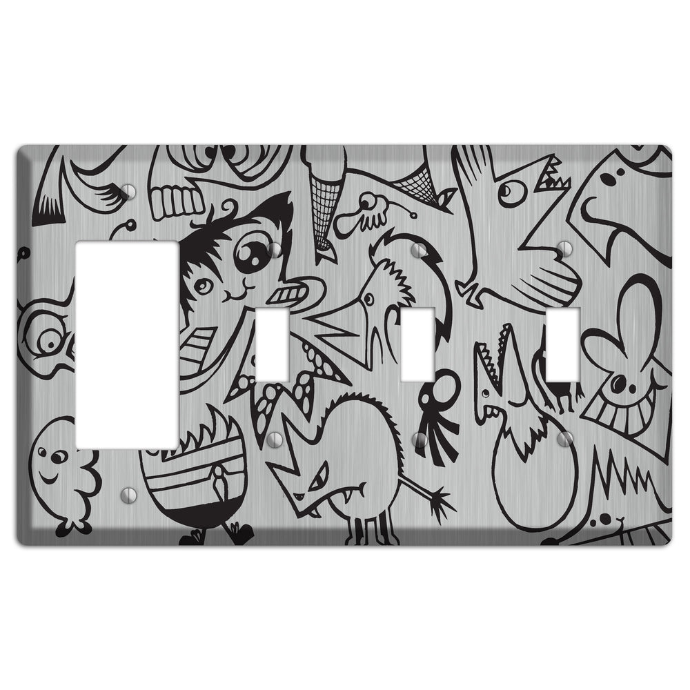 Whimsical Faces 3 Stainless Steel Rocker / 3 Toggle Wallplate