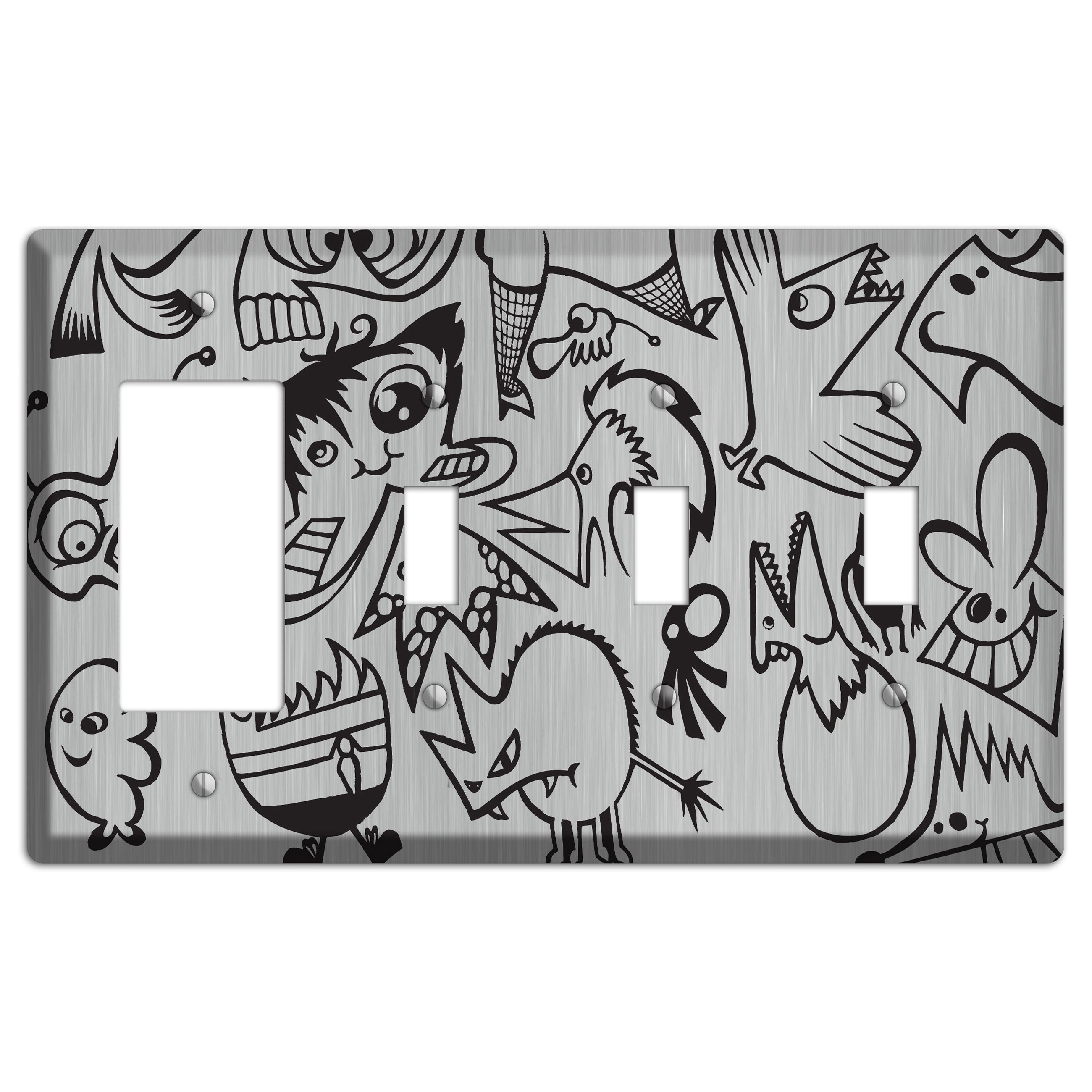 Whimsical Faces 3  Stainless Rocker / 3 Toggle Wallplate
