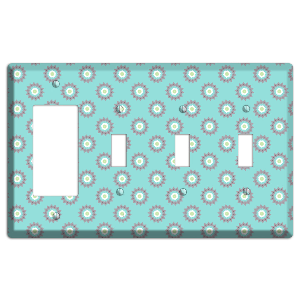 Turquoise with Suzani Dots Rocker / 3 Toggle Wallplate