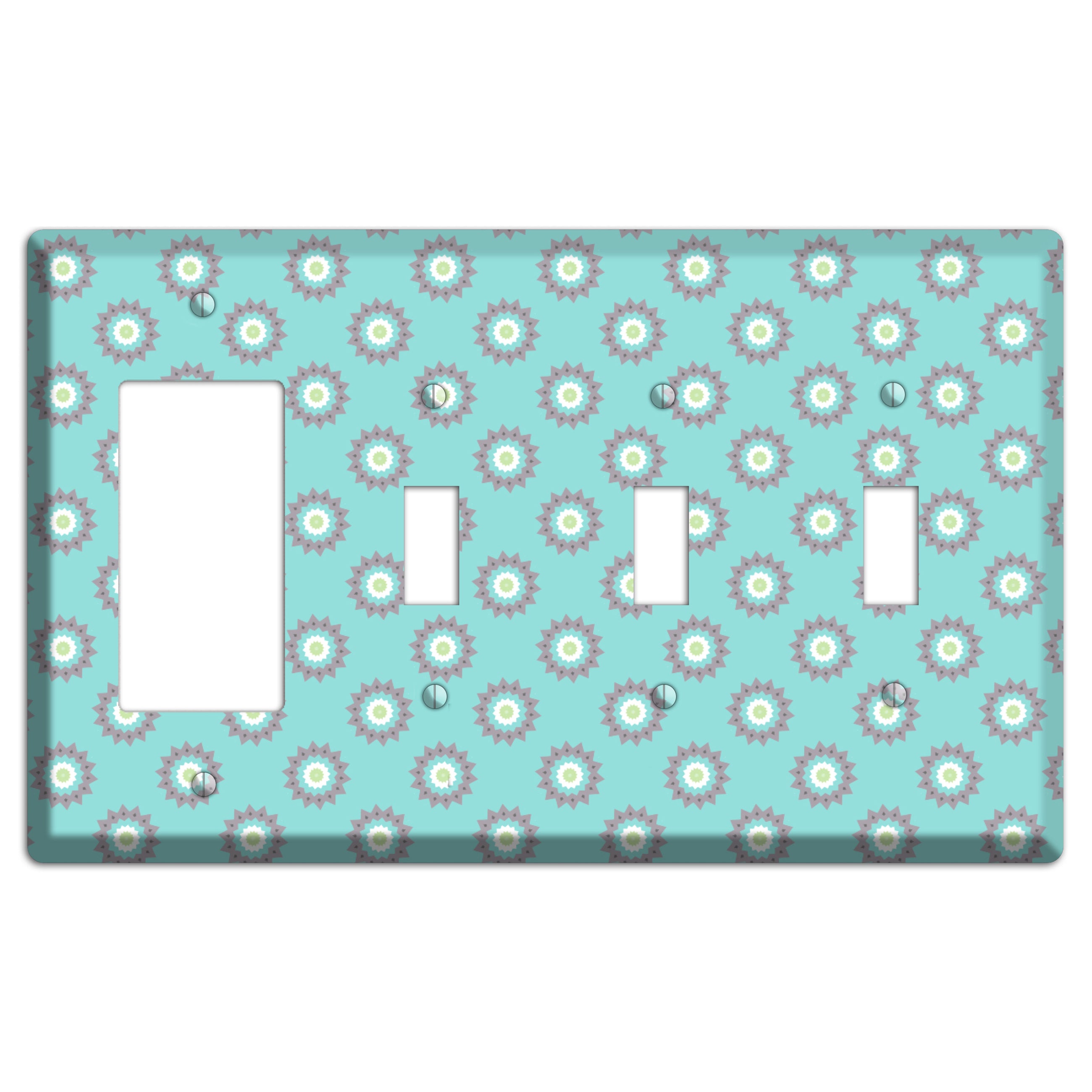 Turquoise with Suzani Dots Rocker / 3 Toggle Wallplate