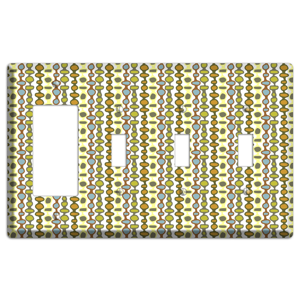Multi Grey and Umber Bead and Reel Rocker / 3 Toggle Wallplate