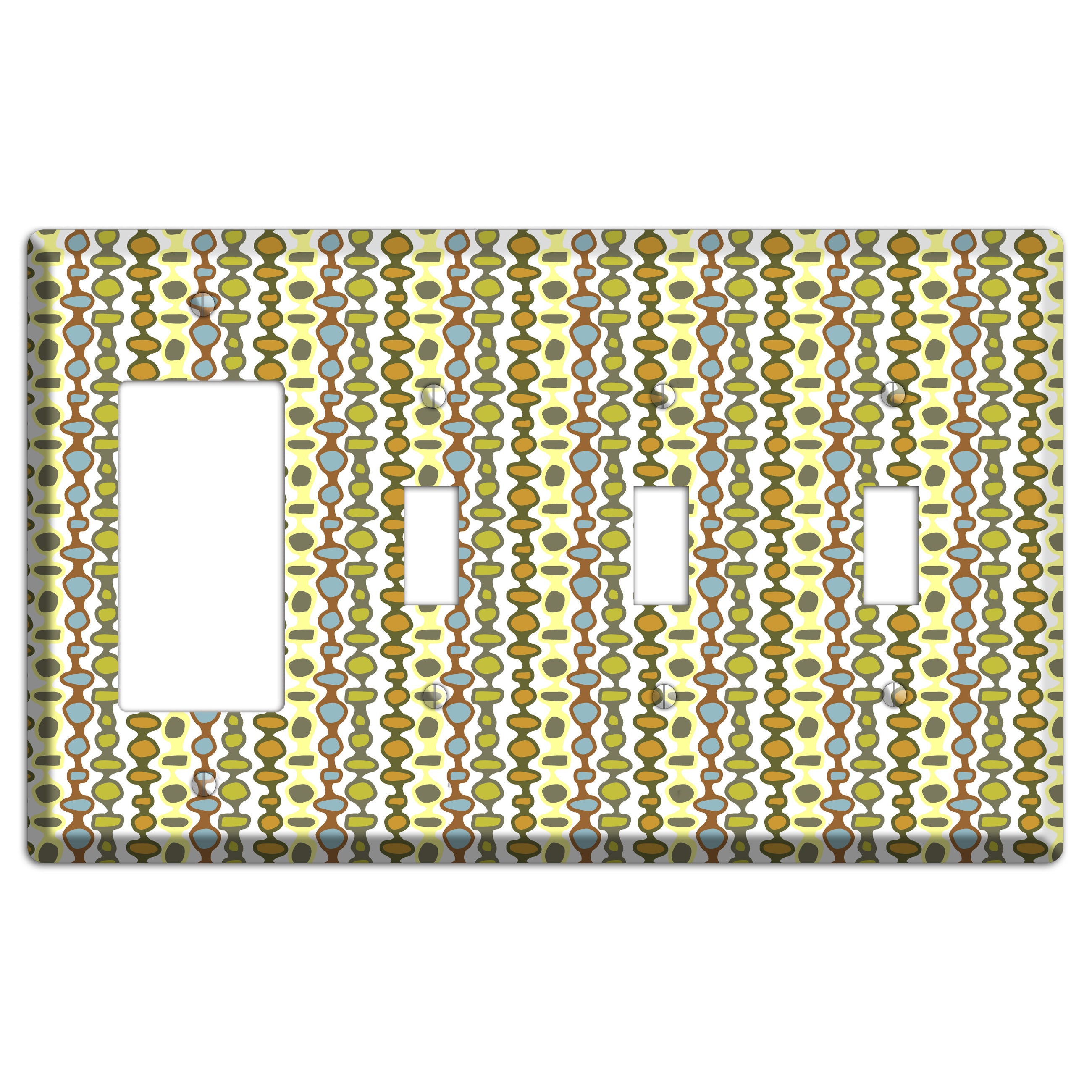 Multi Grey and Umber Bead and Reel Rocker / 3 Toggle Wallplate