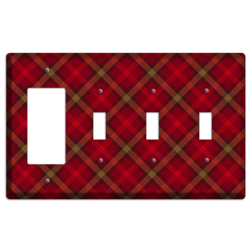 Red Tartan Rocker / 3 Toggle Wallplate