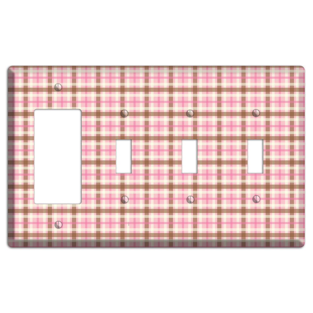 Pink and Brown Plaid Rocker / 3 Toggle Wallplate