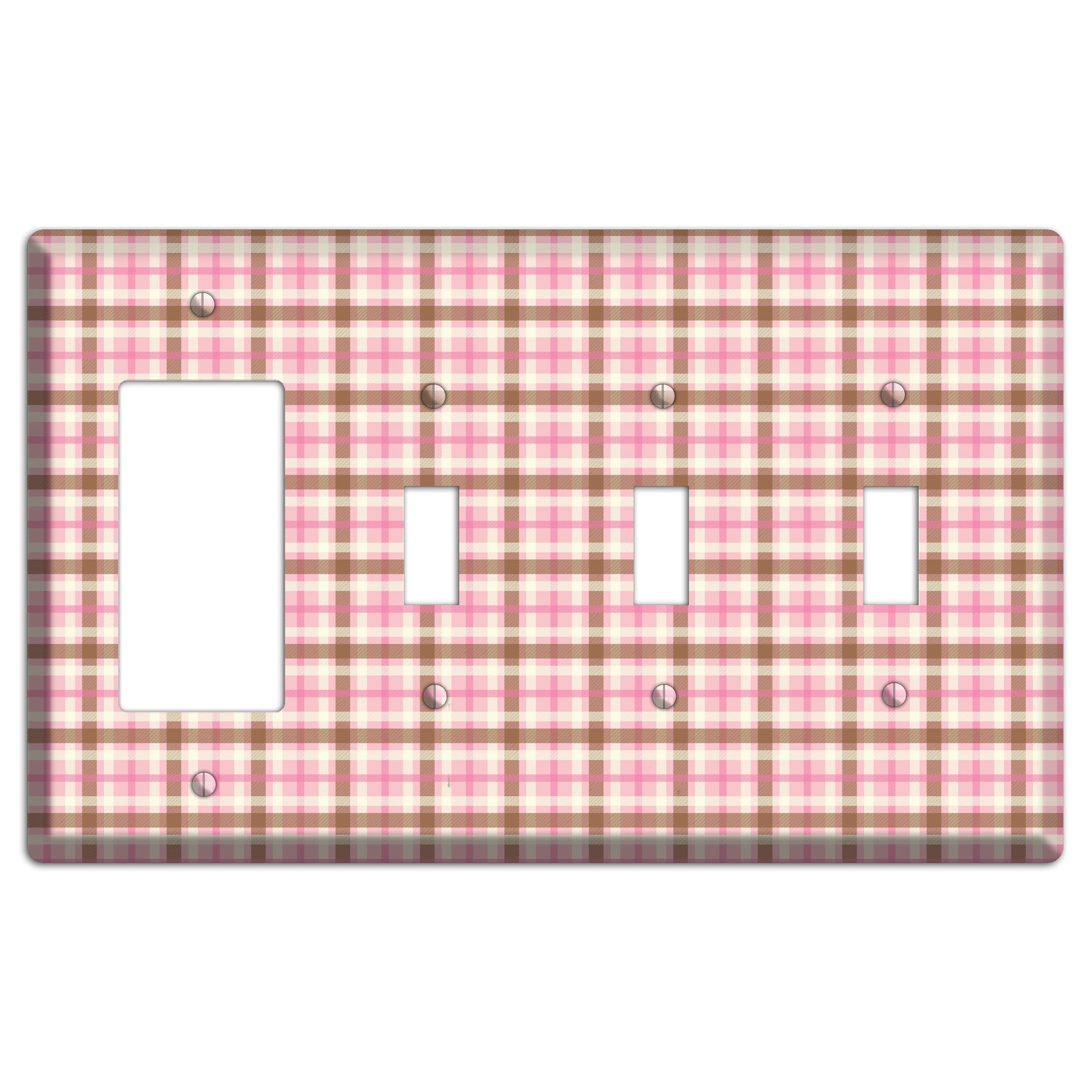 Pink and Brown Plaid Rocker / 3 Toggle Wallplate