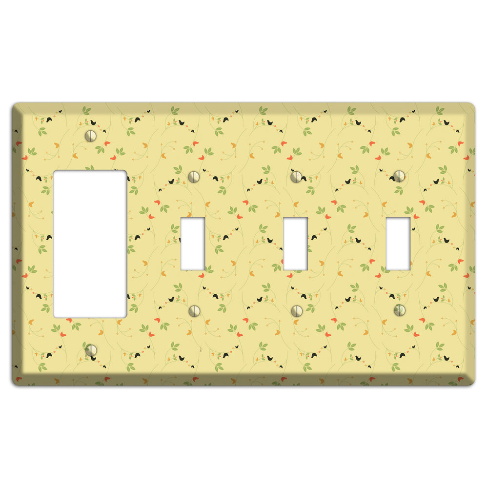 Tiny Yellow Flowers Rocker / 3 Toggle Wallplate