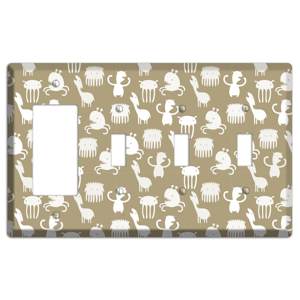 Sily Monsters Brown and White Rocker / 3 Toggle Wallplate