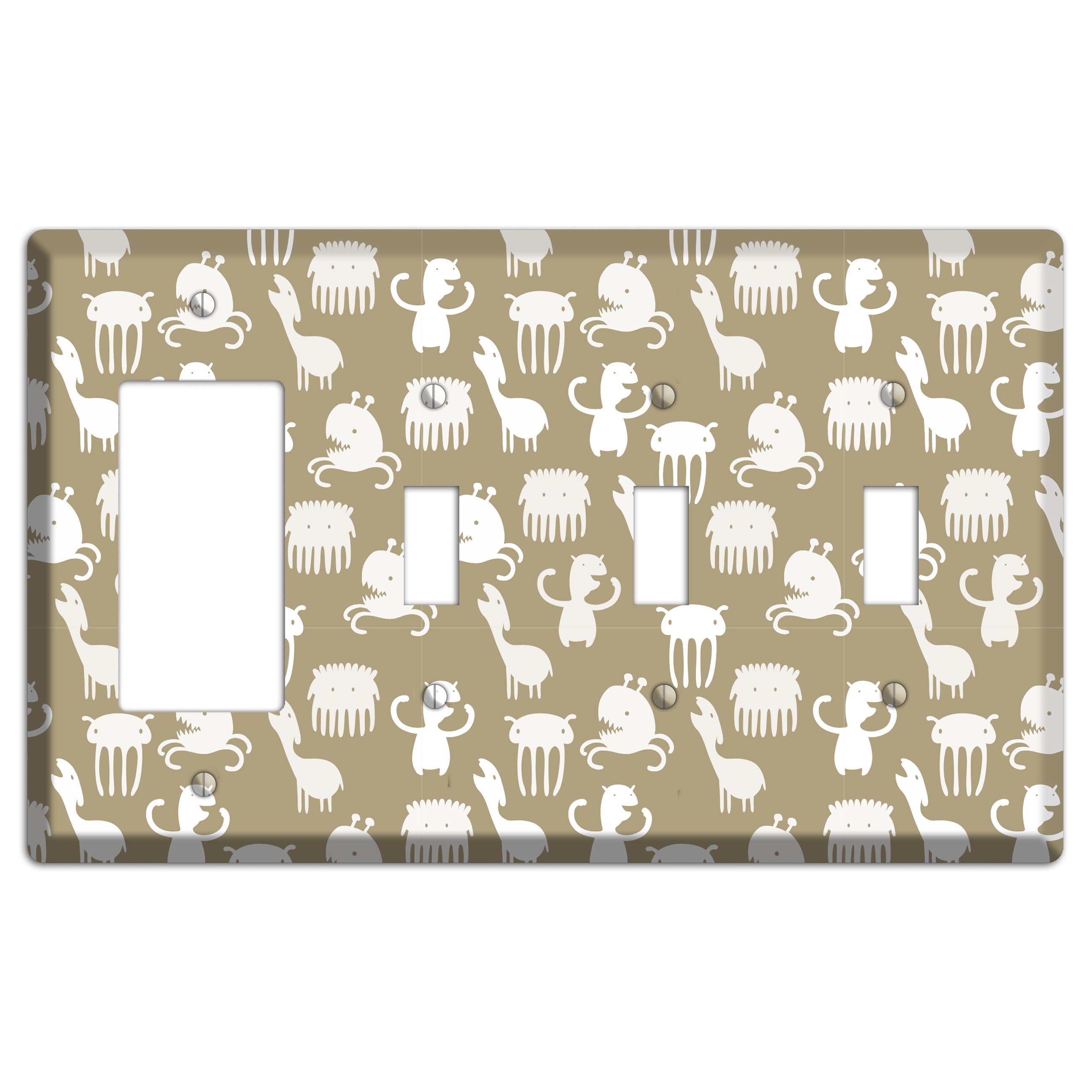 Sily Monsters Brown and White Rocker / 3 Toggle Wallplate