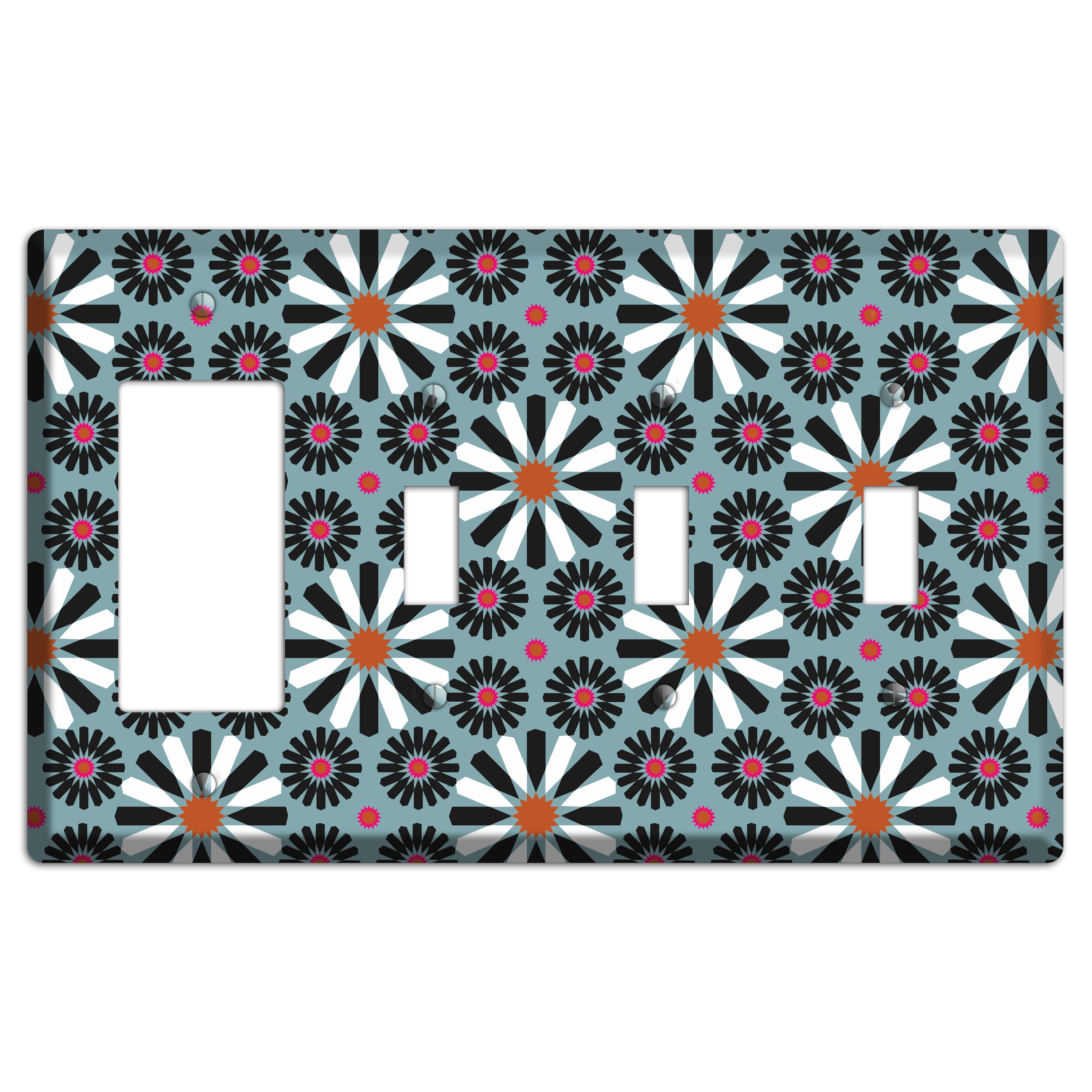 Dusty Blue with Scandinavian Floral Rocker / 3 Toggle Wallplate