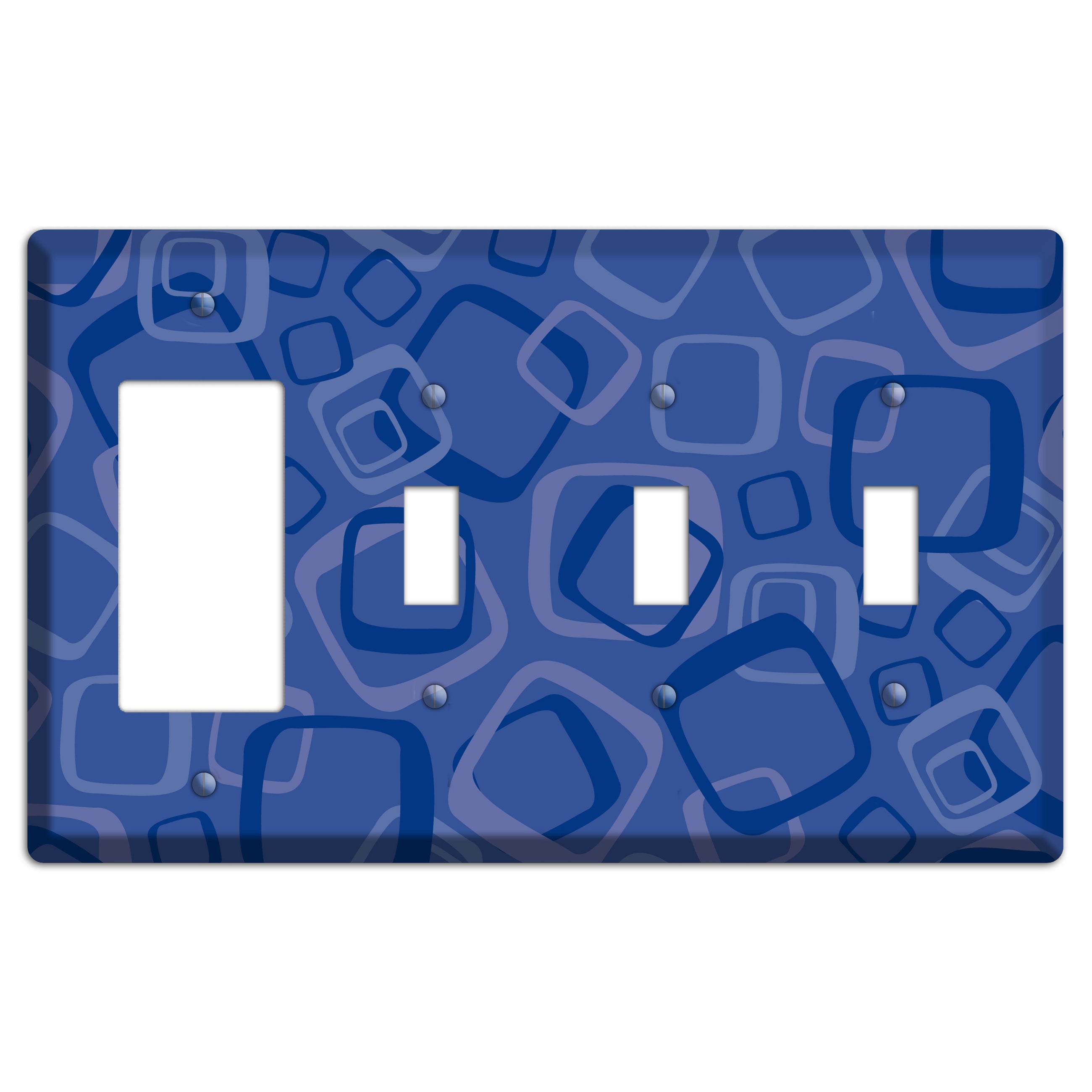 Multi Blue Random Retro Squares Rocker / 3 Toggle Wallplate