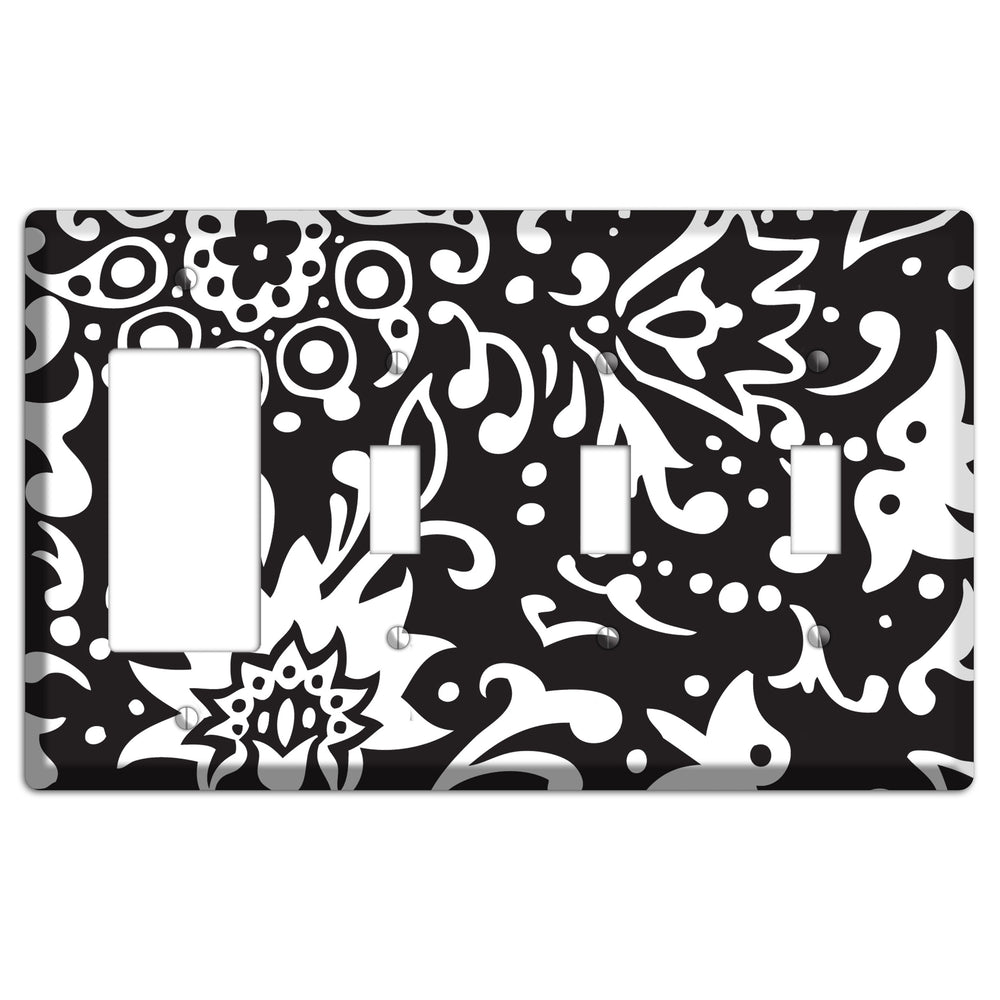 Black with White Boteh Rocker / 3 Toggle Wallplate
