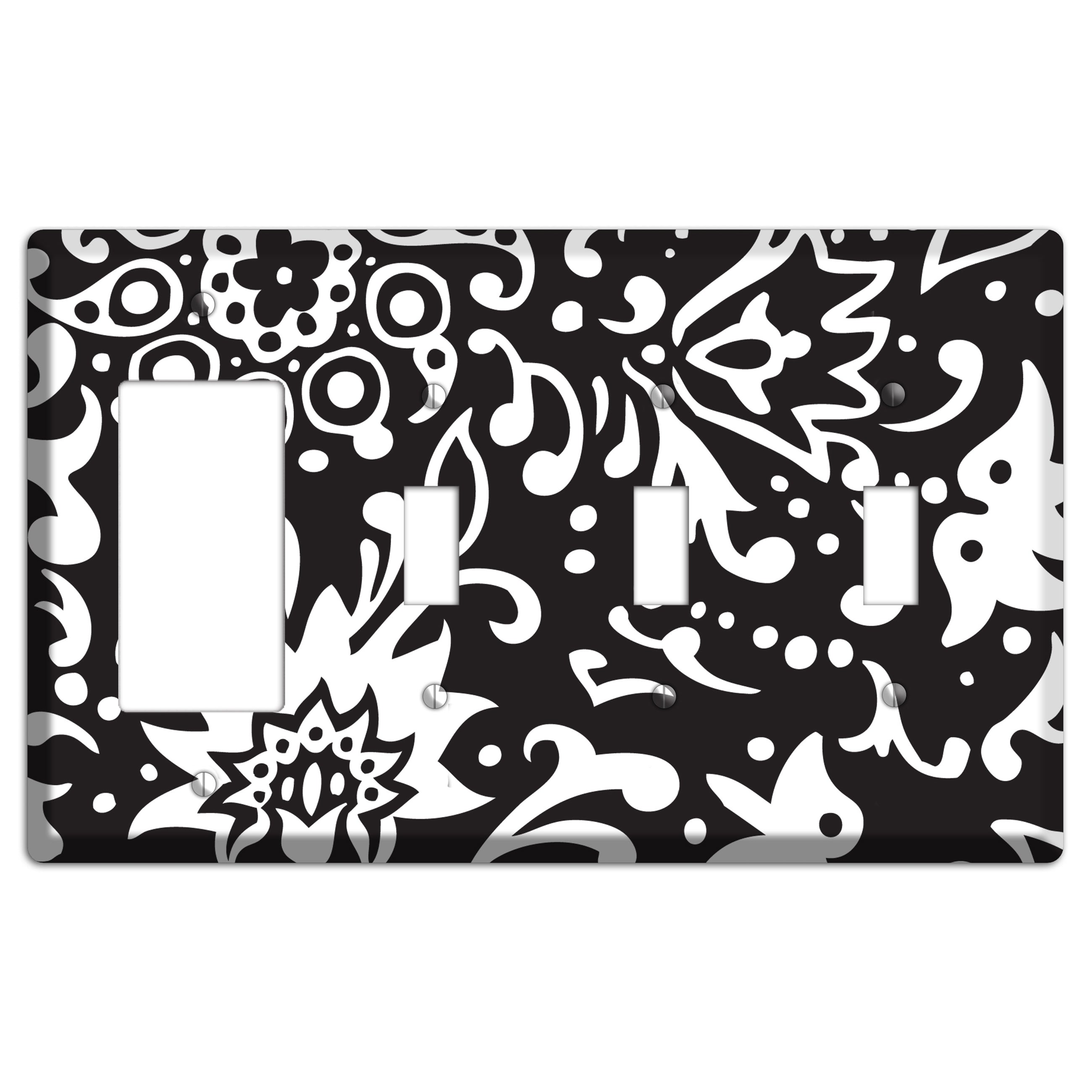 Black with White Boteh Rocker / 3 Toggle Wallplate