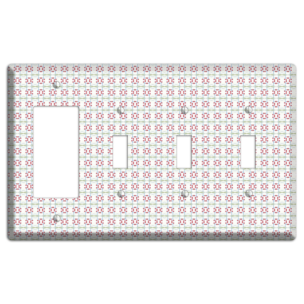 White with Red and Green Tapestry Rocker / 3 Toggle Wallplate
