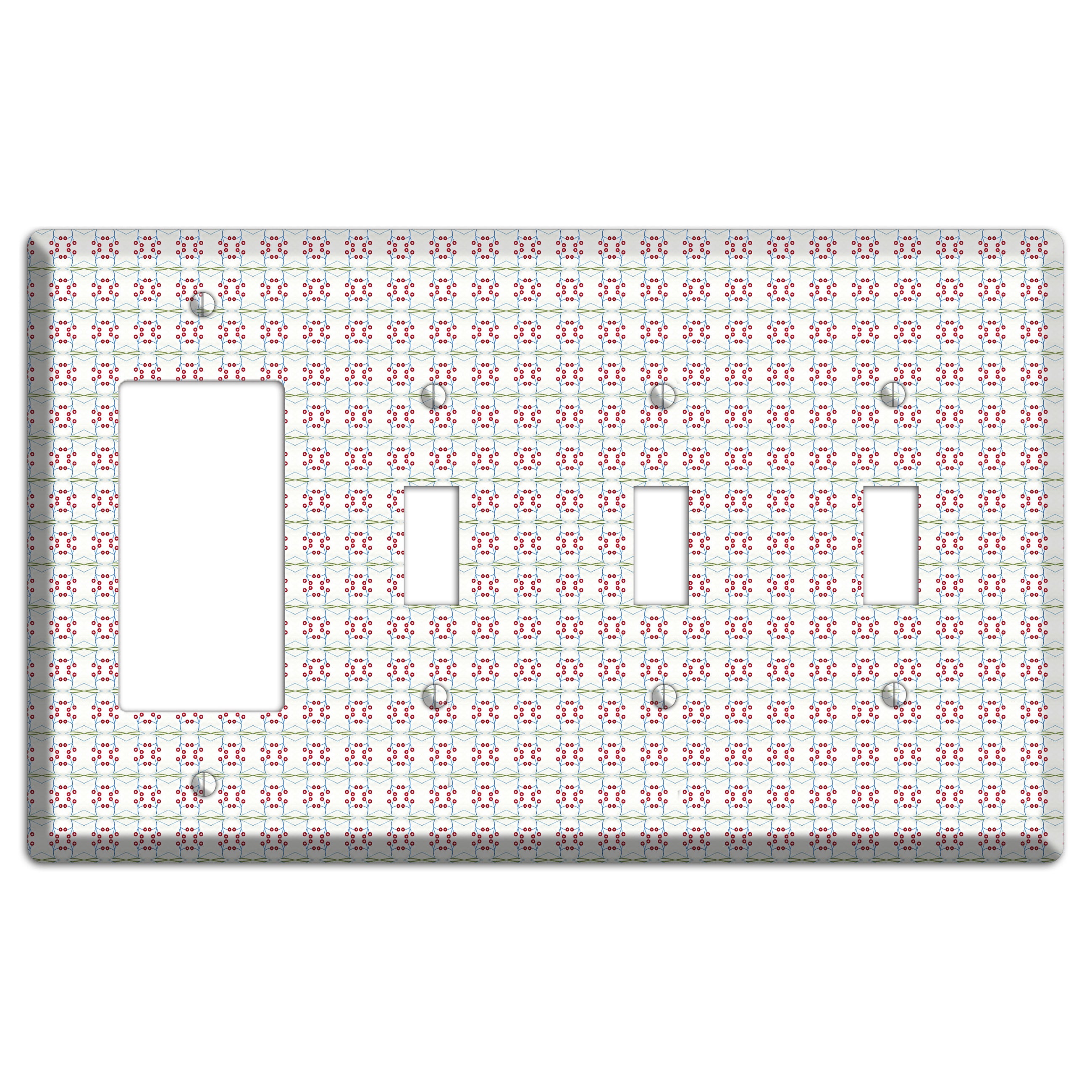 White with Red and Green Tapestry Rocker / 3 Toggle Wallplate