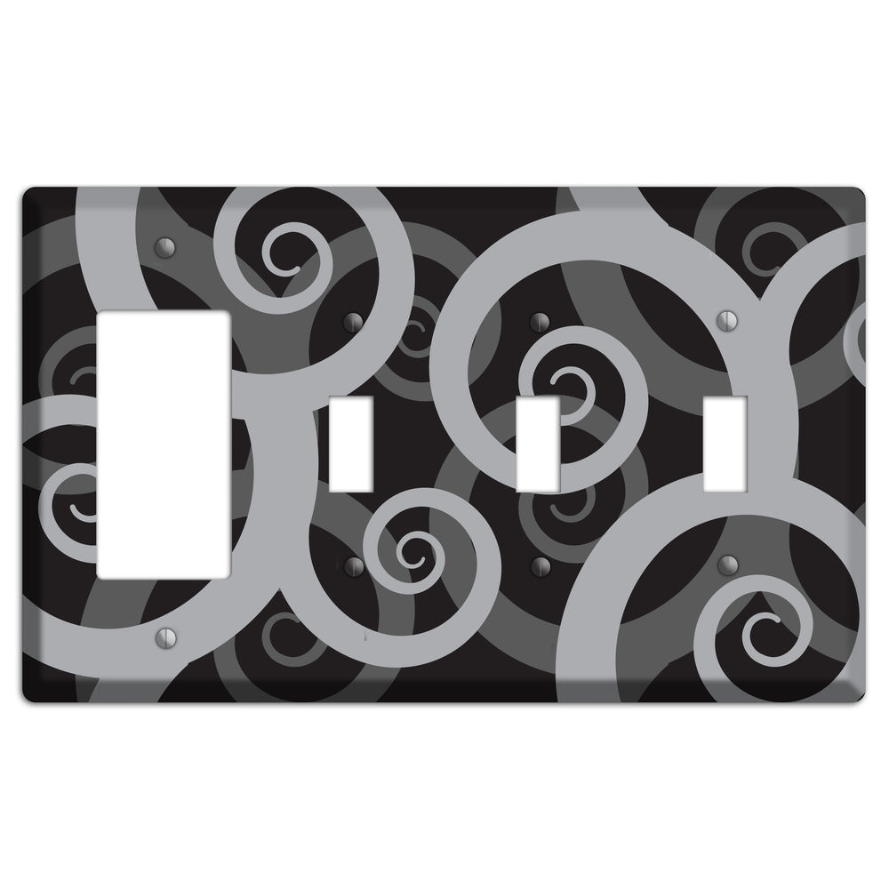 Black with Grey Large Swirl Rocker / 3 Toggle Wallplate