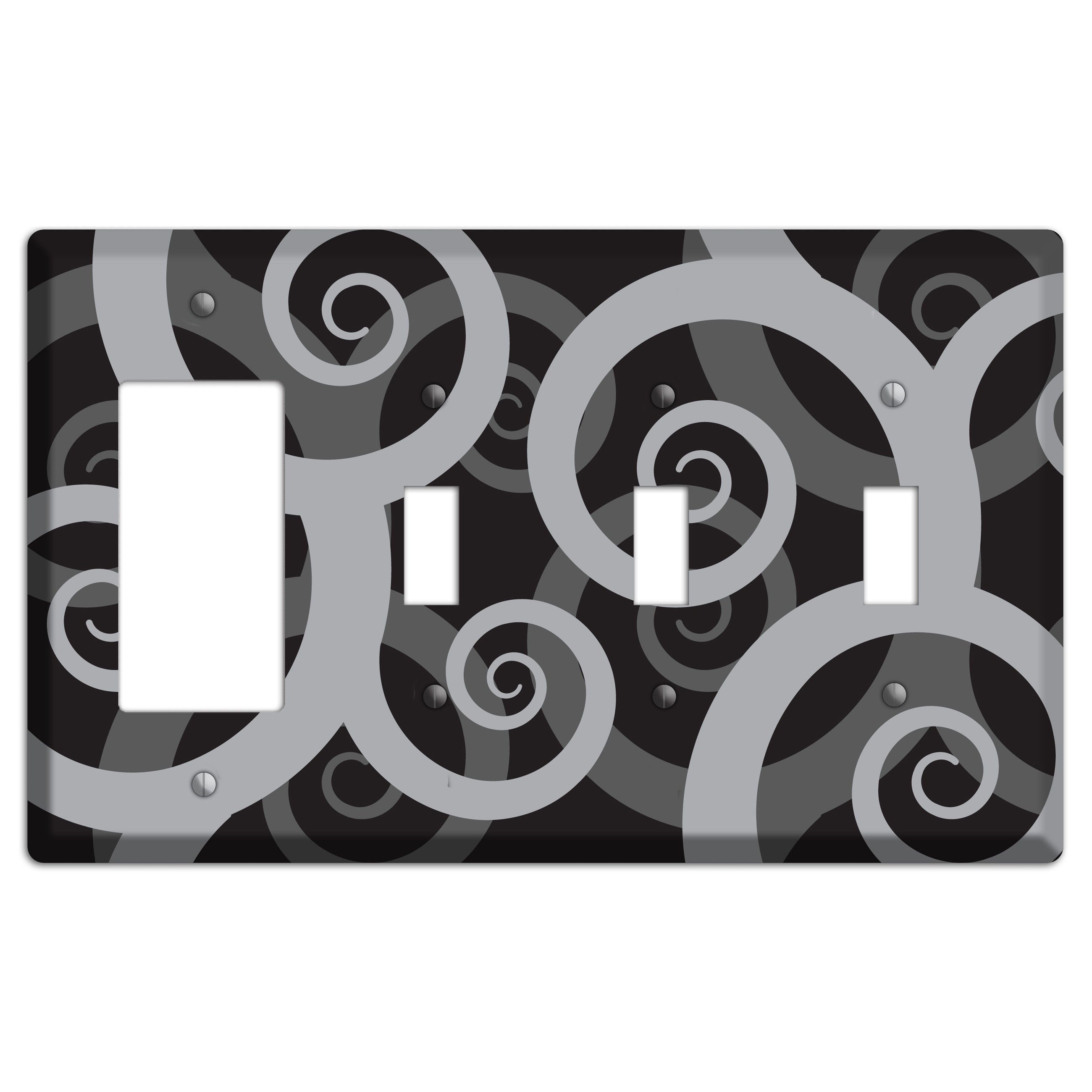 Black with Grey Large Swirl Rocker / 3 Toggle Wallplate