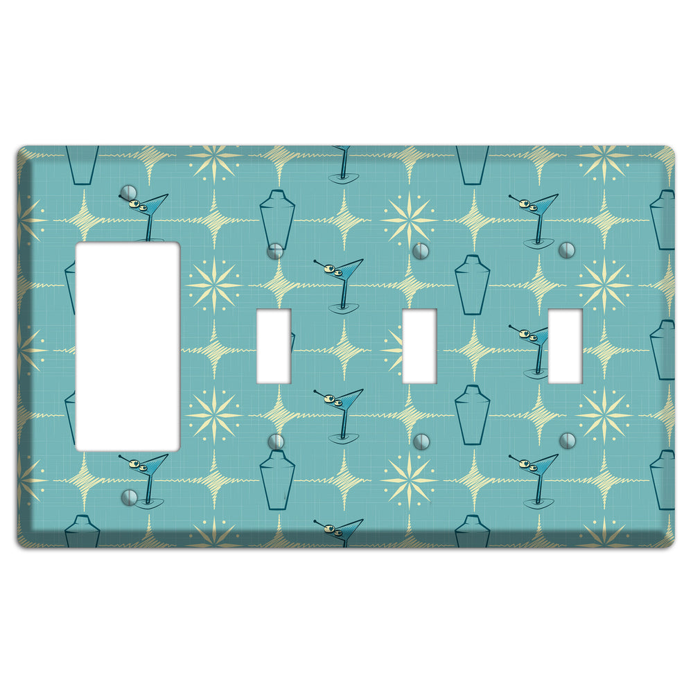 Blue Shaker and Martini Rocker / 3 Toggle Wallplate