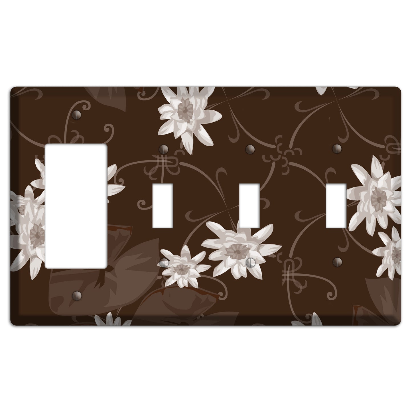Brown with White Blooms Rocker / 3 Toggle Wallplate