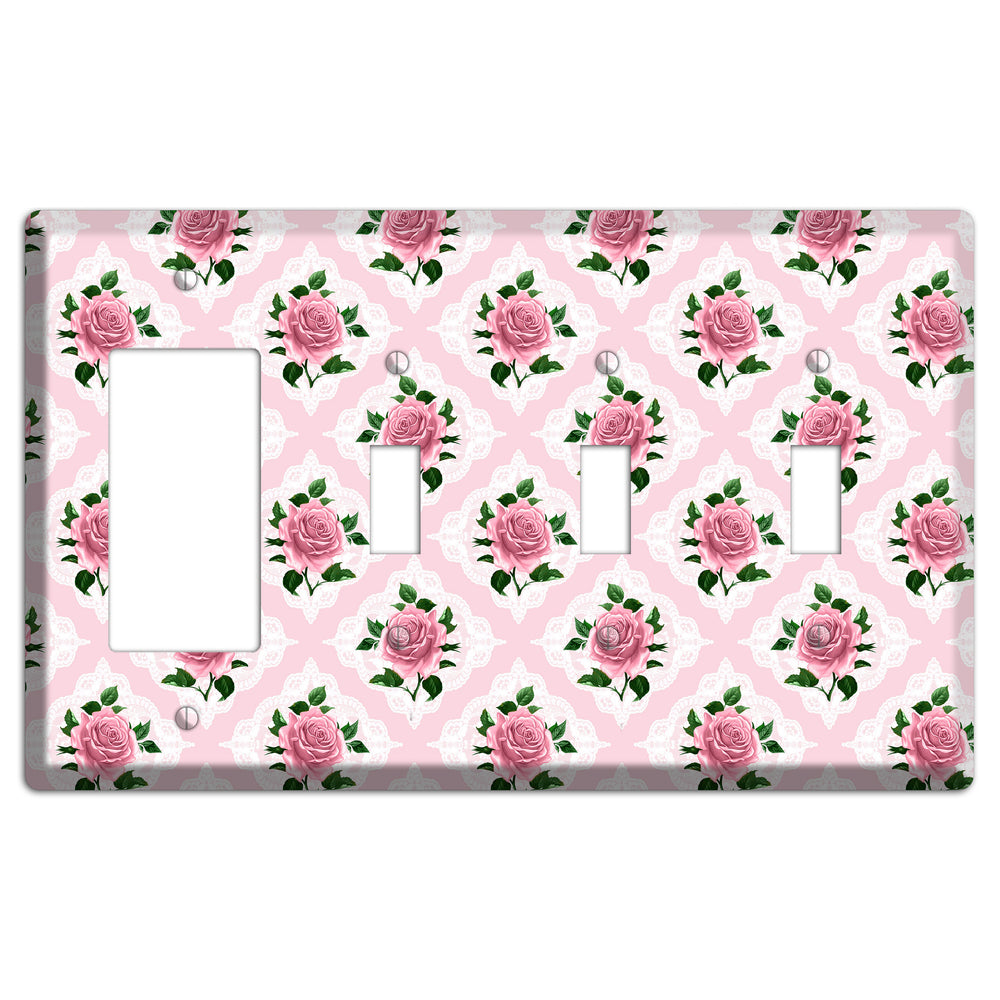 Pink Rose Doily Rocker / 3 Toggle Wallplate