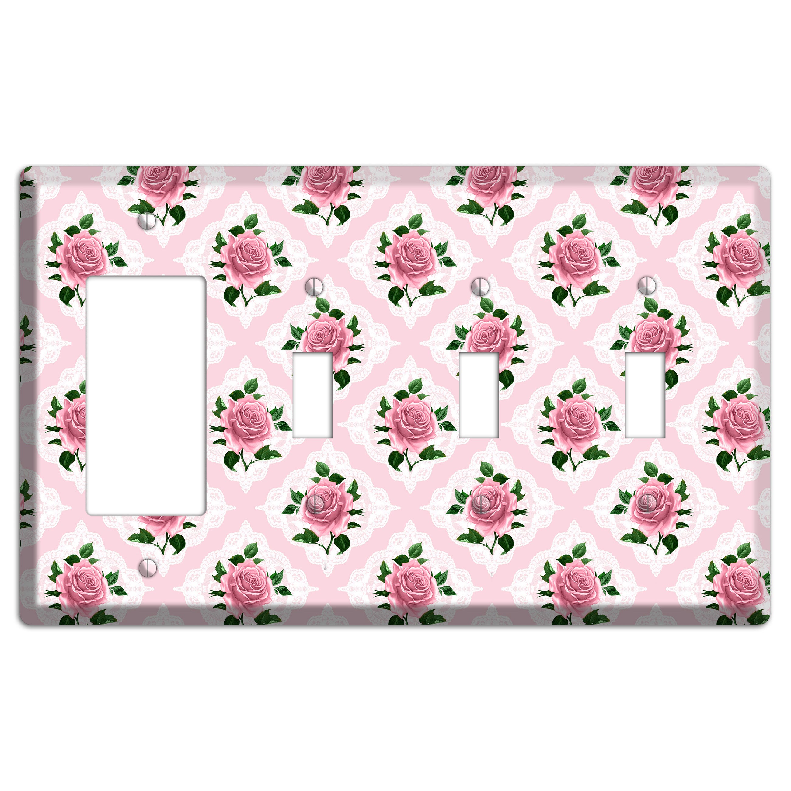 Pink Rose Doily Rocker / 3 Toggle Wallplate