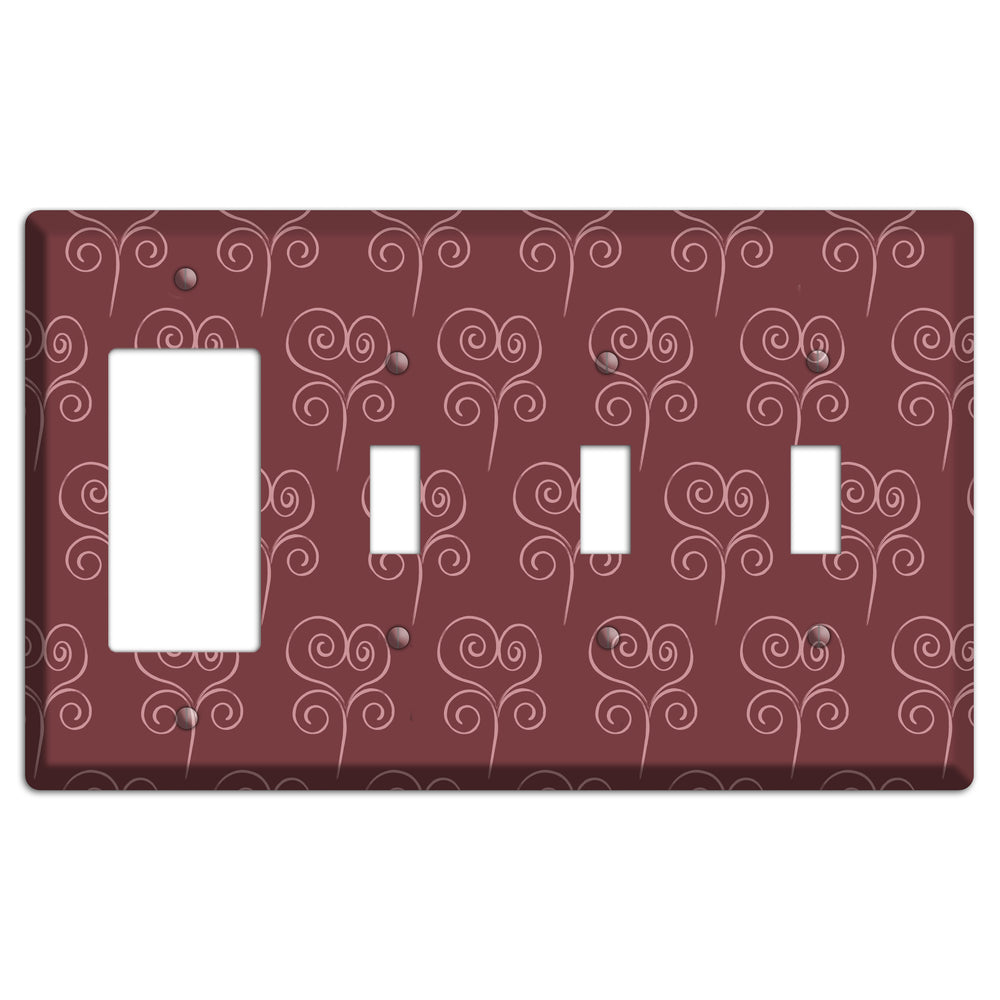 Maroon Scroll Heart Rocker / 3 Toggle Wallplate